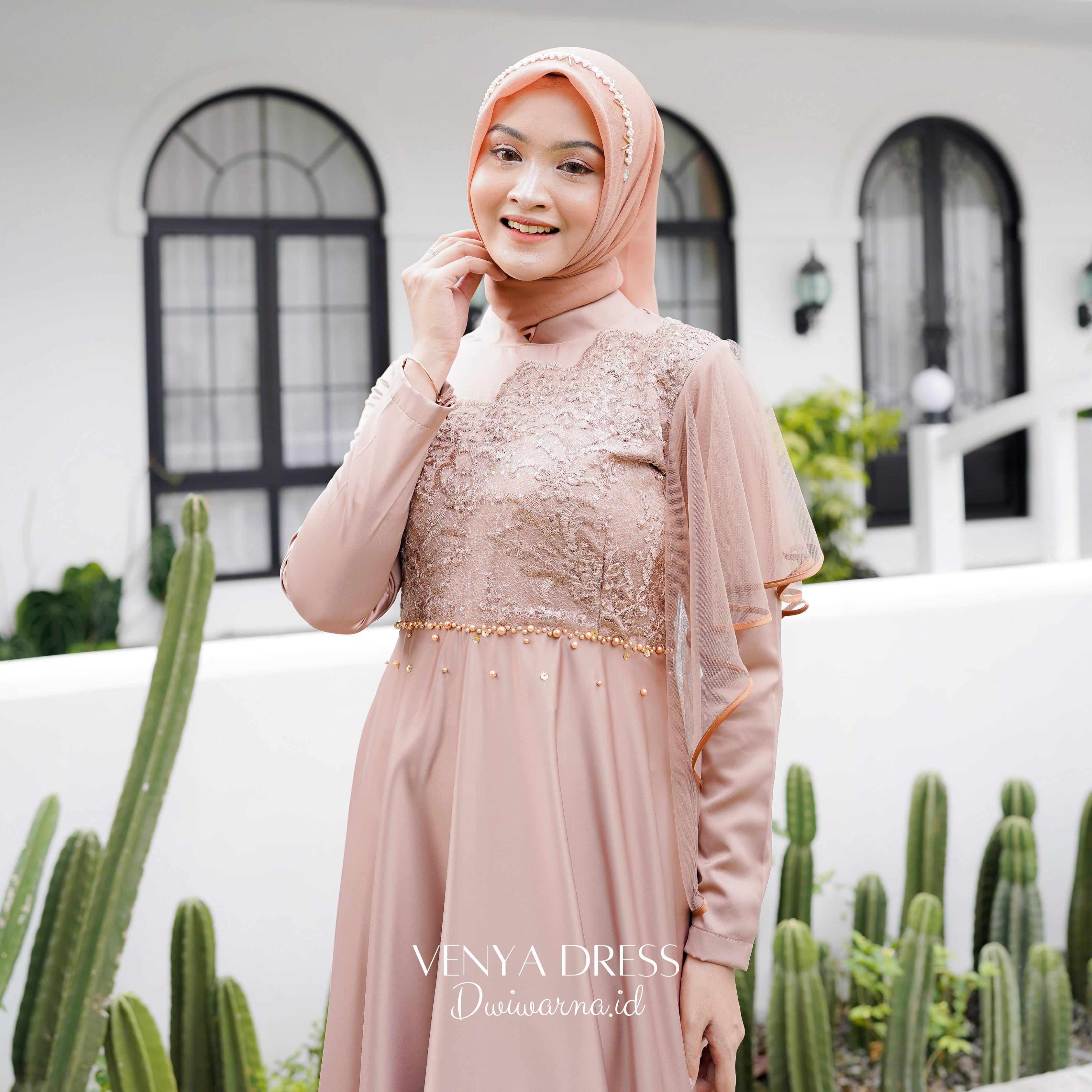 Venya Dress Kondangan Brukat Tile Mutiara Ekonomis by Dwiwarna Brokat Cantik