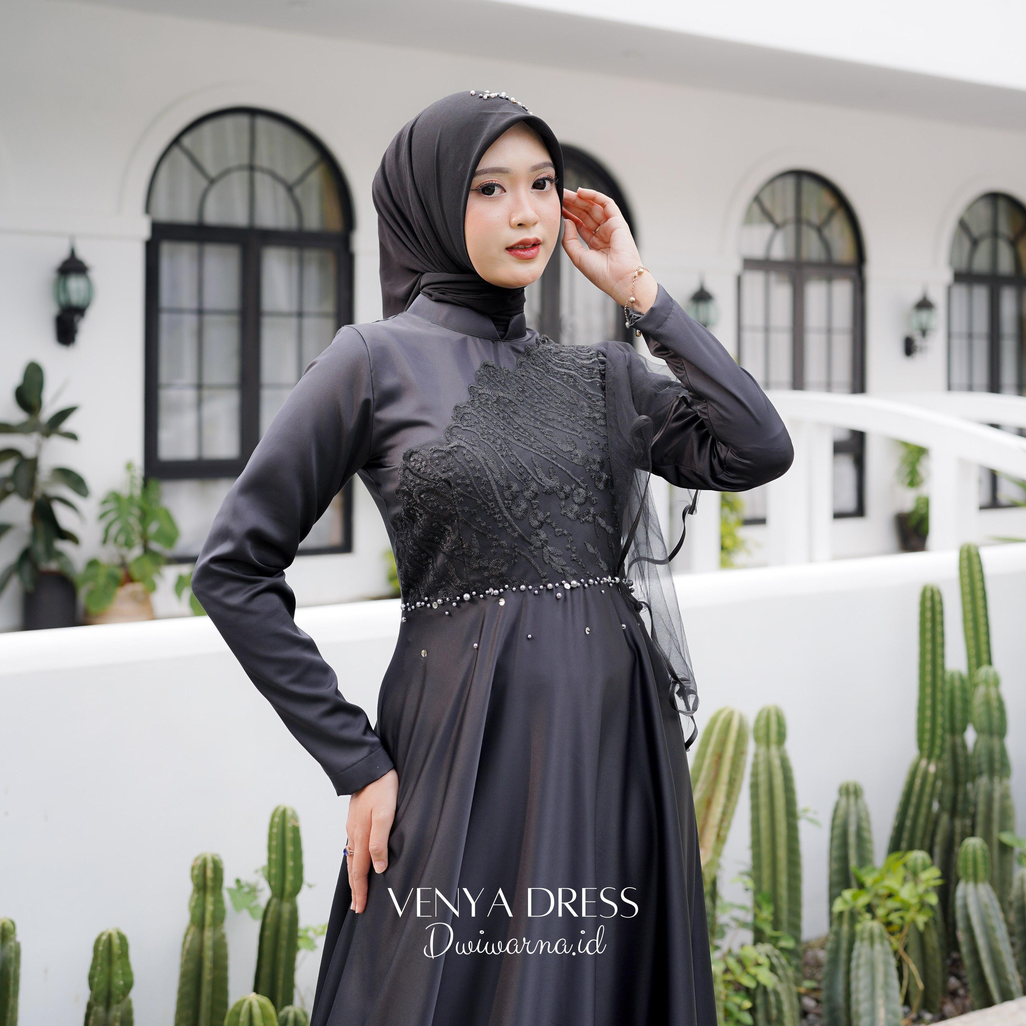 Venya Dress Kondangan Brukat Tile Mutiara Ekonomis by Dwiwarna Brokat Cantik