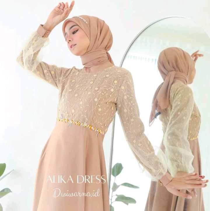 Alika dress Satin Premium Kombinasi Brukat payet mutiara