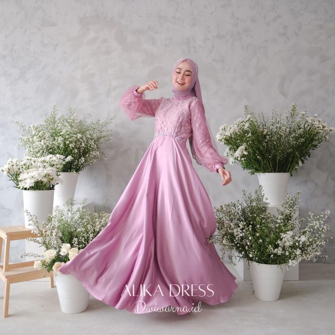 Alika dress Satin Premium Kombinasi Brukat payet mutiara