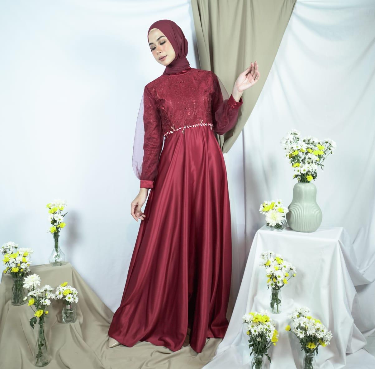 Alika dress Satin Premium Kombinasi Brukat payet mutiara