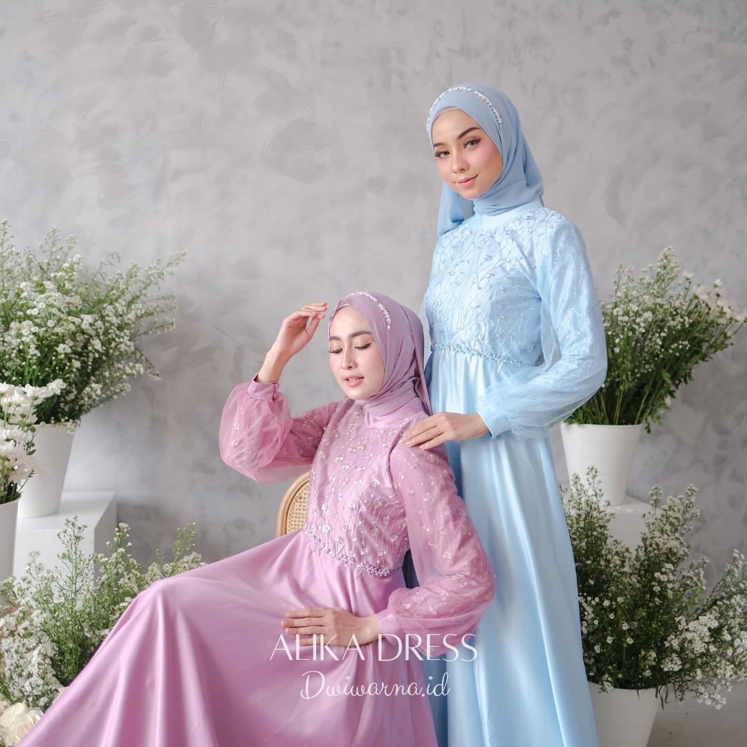 Alika dress Satin Premium Kombinasi Brukat payet mutiara