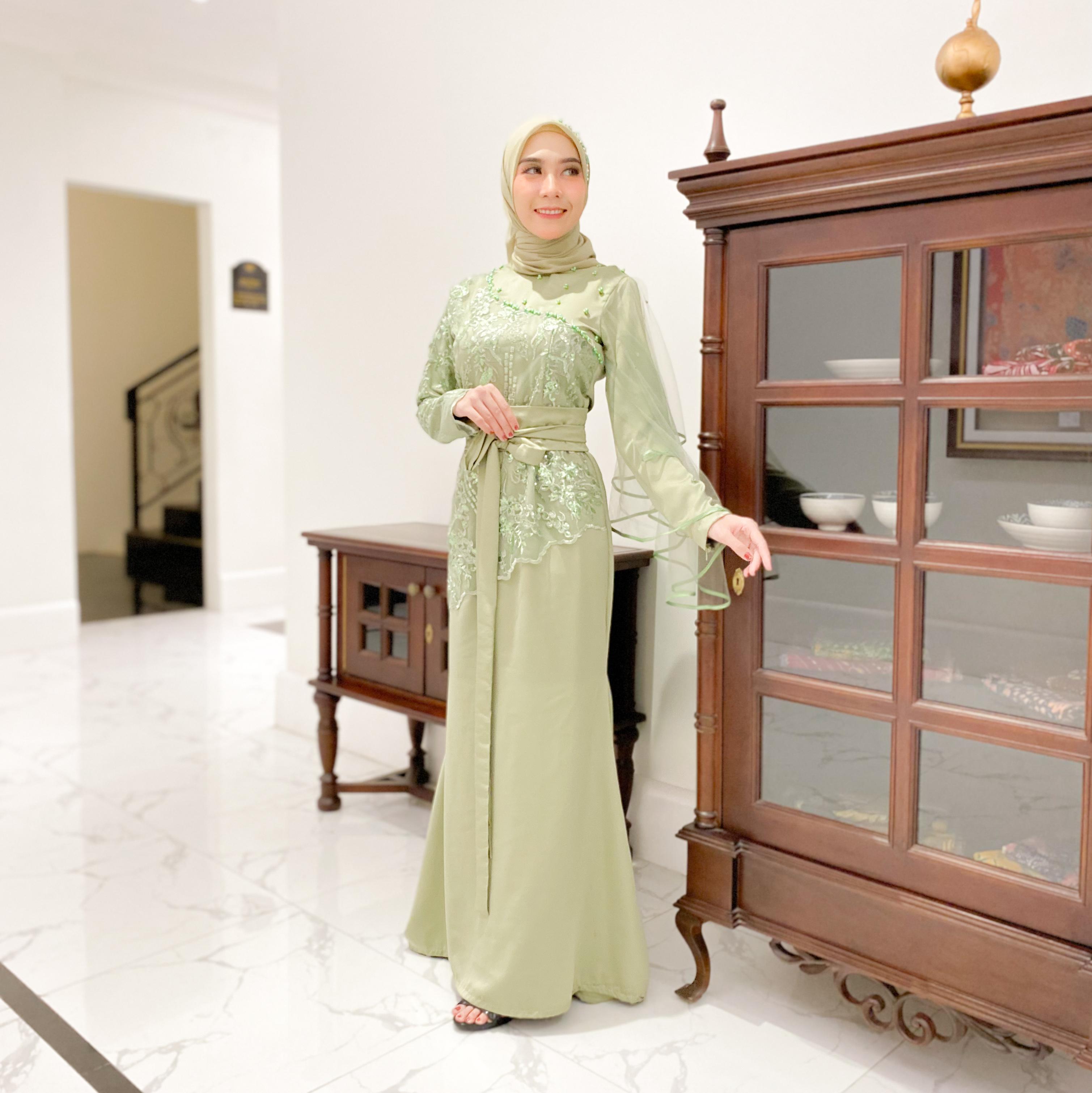 Affiaa Dres Kondangan Mermaid Tile Eksklusif Dress Muslim Motif Mutiara Kombinasi Gamis Pesta Mewah Wanita Dewasa Remaja Maxi Lebaran