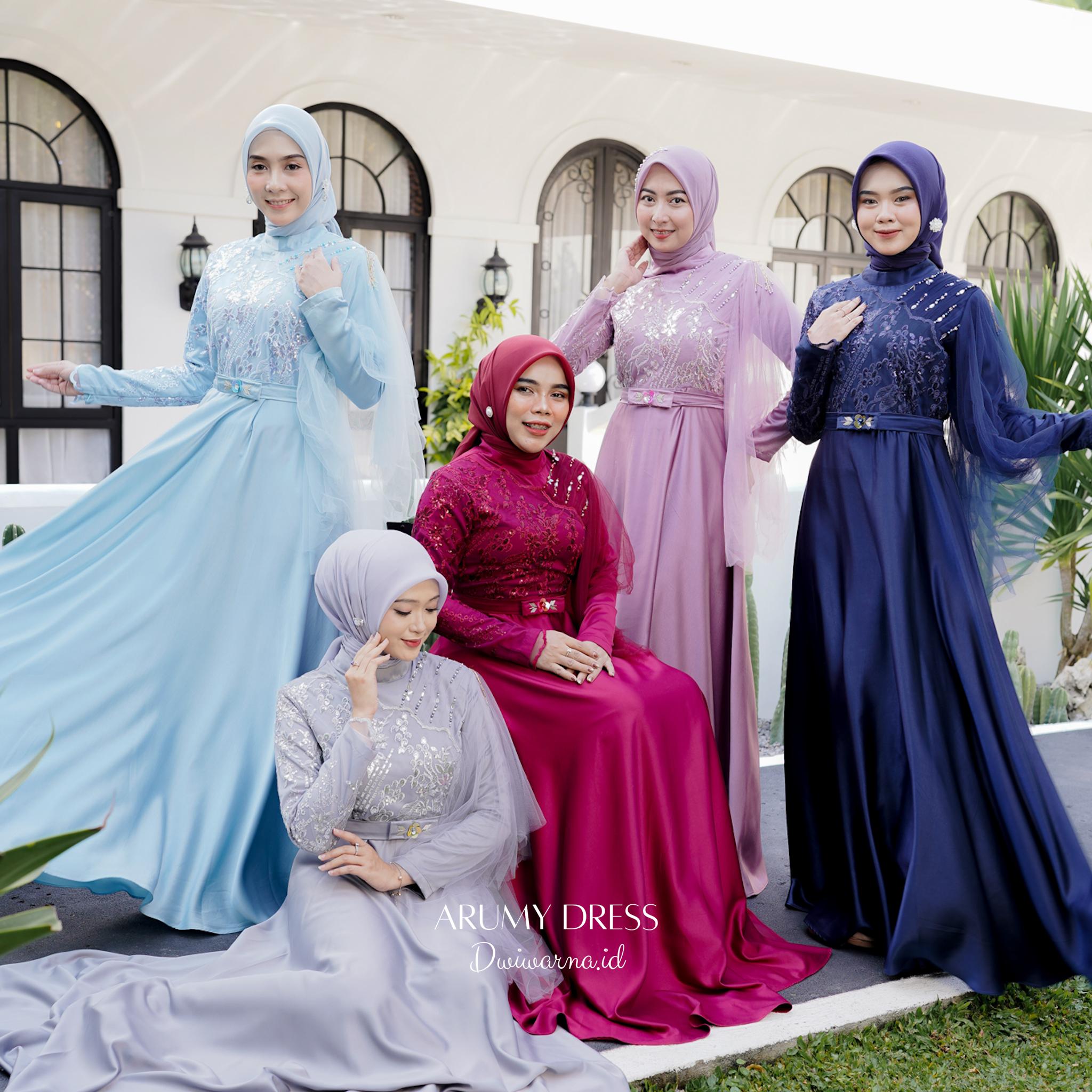 "Arumi" Dress Kondangan Terlaris / Dress Brukat / Dress Maternity By Dwiwarna Kombinasi Muslim Tile Wanita Gamis Pesta
