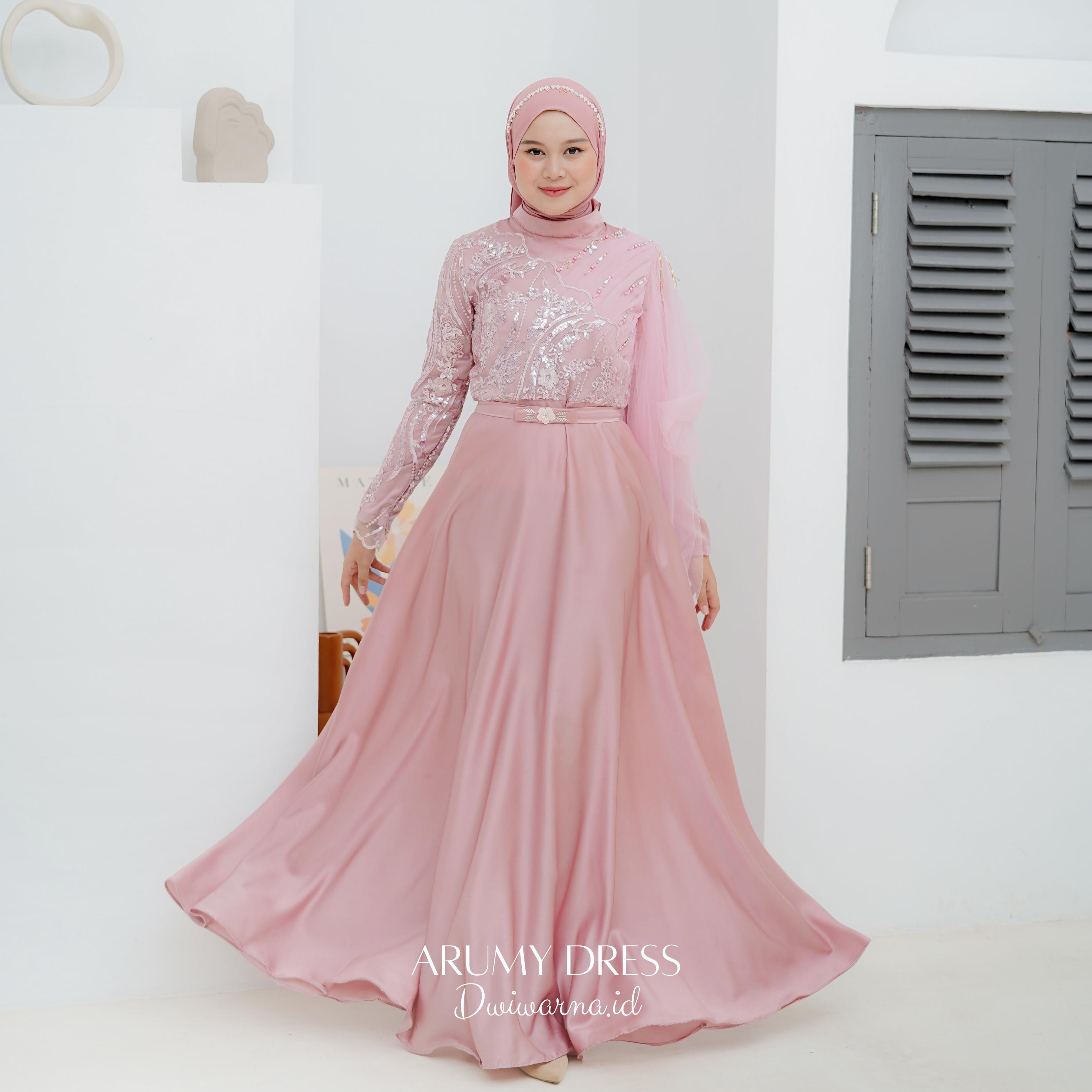 "Arumi" Dress Kondangan Terlaris / Dress Brukat / Dress Maternity By Dwiwarna Kombinasi Muslim Tile Wanita Gamis Pesta