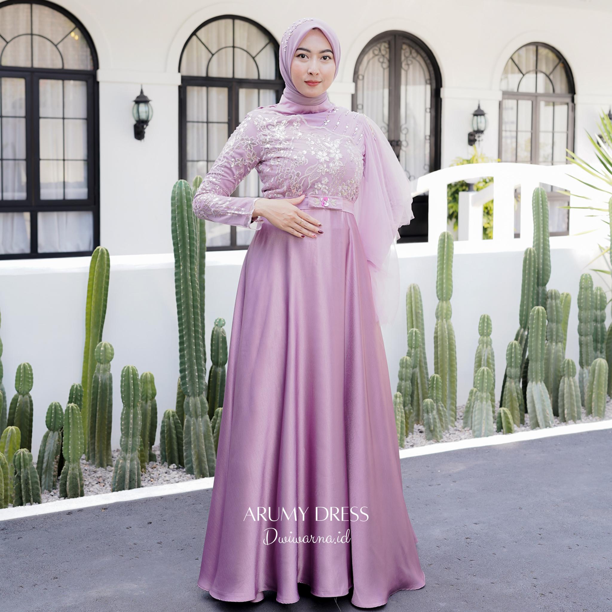 "Arumi" Dress Kondangan Terlaris / Dress Brukat / Dress Maternity By Dwiwarna Kombinasi Muslim Tile Wanita Gamis Pesta