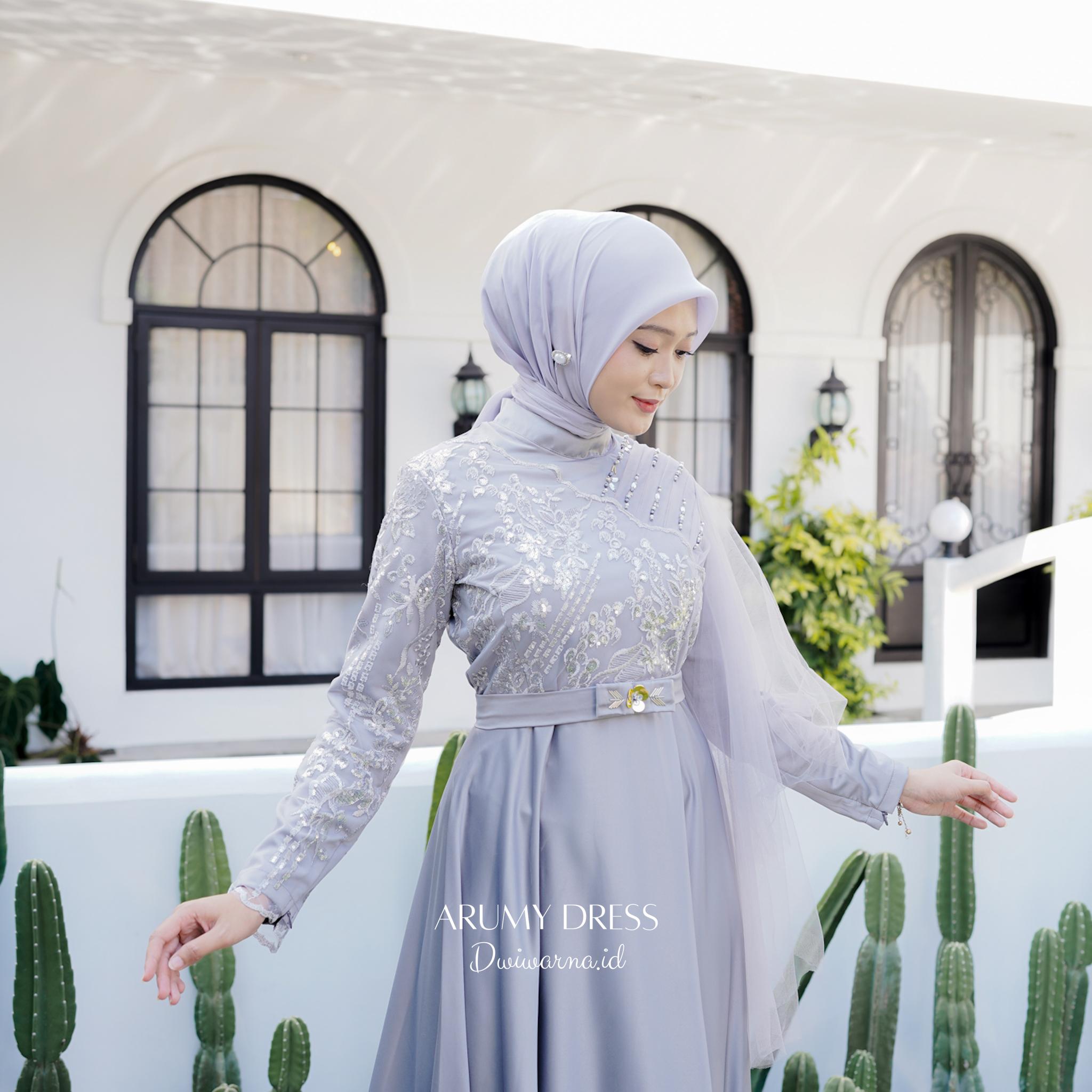 "Arumi" Dress Kondangan Terlaris / Dress Brukat / Dress Maternity By Dwiwarna Kombinasi Muslim Tile Wanita Gamis Pesta