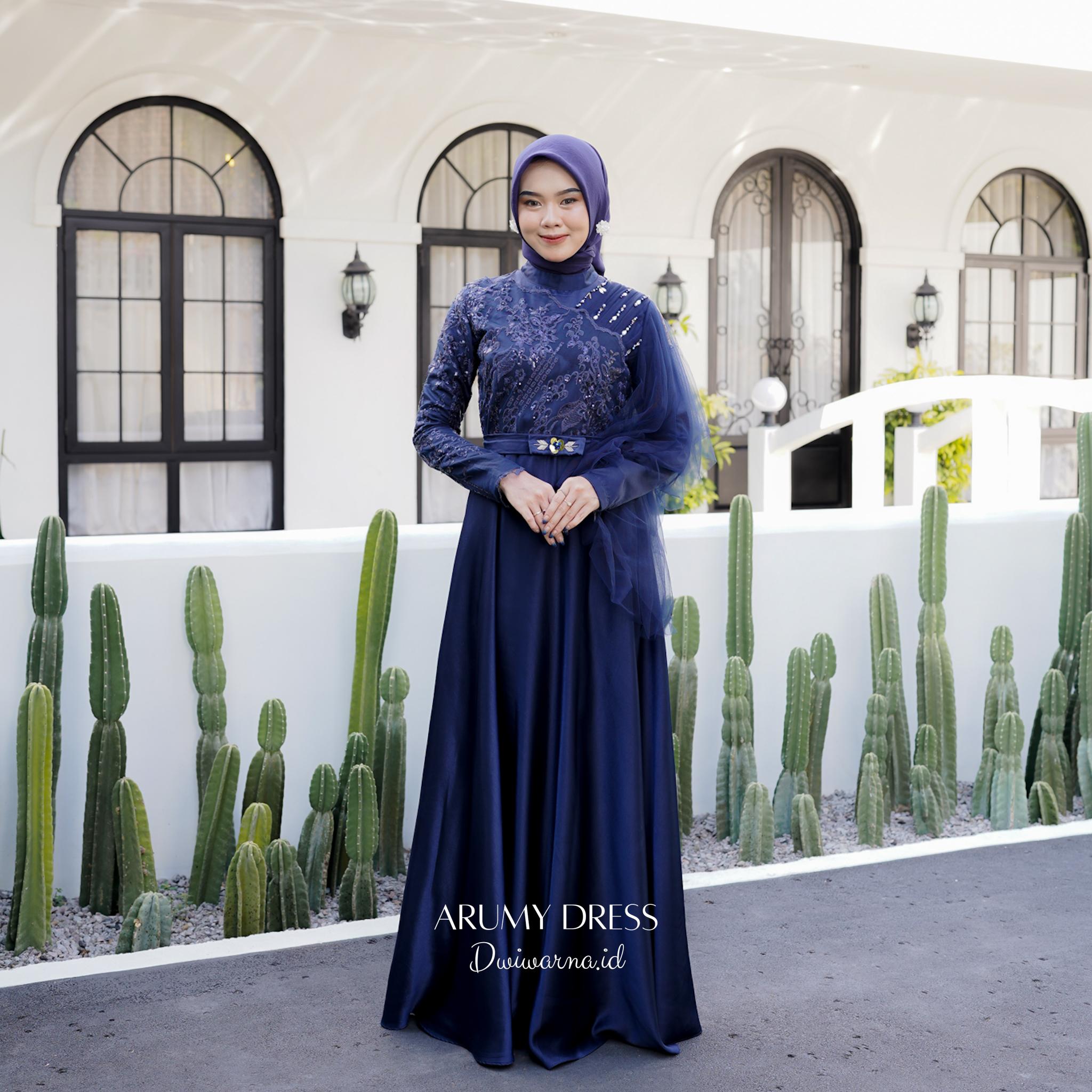 "Arumi" Dress Kondangan Terlaris / Dress Brukat / Dress Maternity By Dwiwarna Kombinasi Muslim Tile Wanita Gamis Pesta