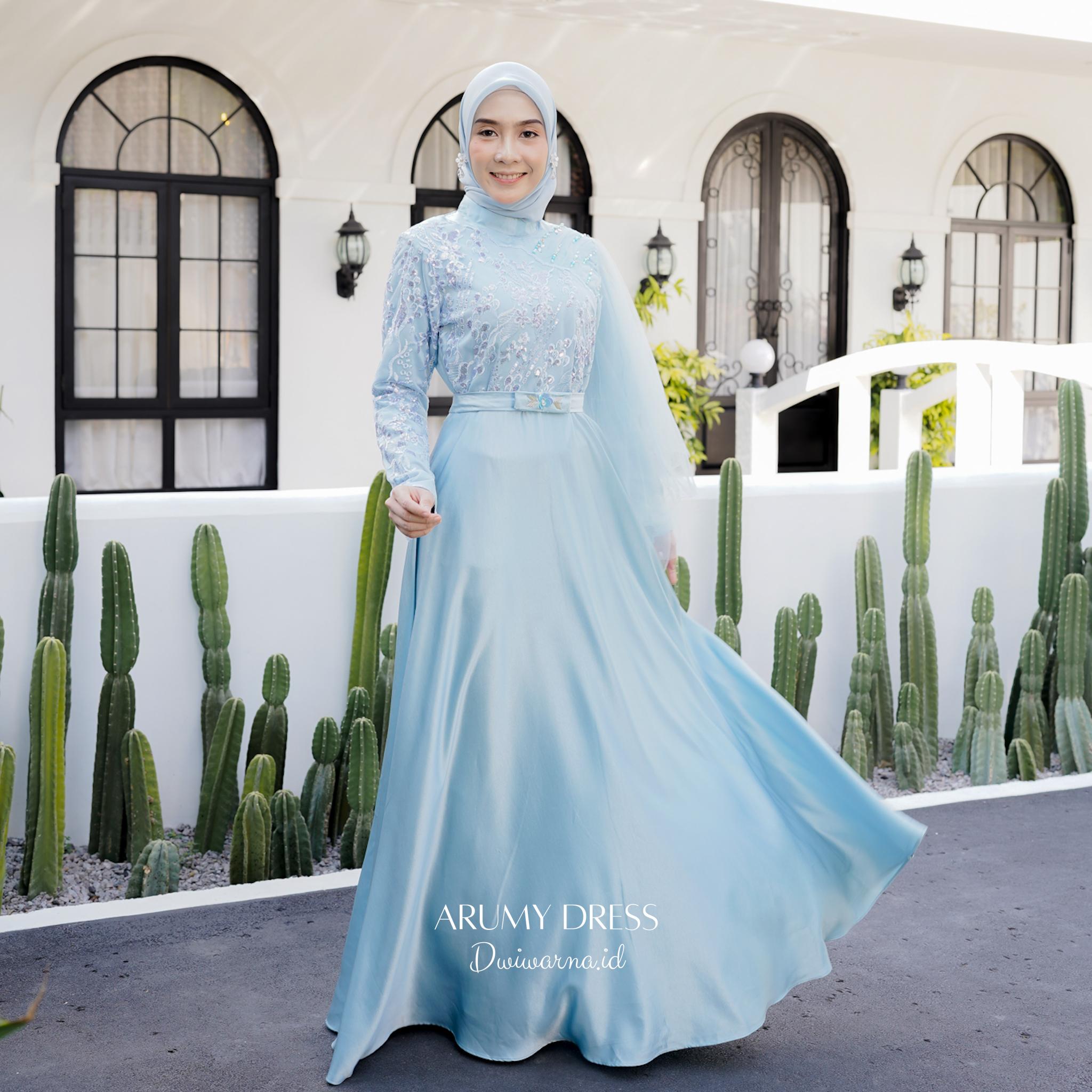 "Arumi" Dress Kondangan Terlaris / Dress Brukat / Dress Maternity By Dwiwarna Kombinasi Muslim Tile Wanita Gamis Pesta