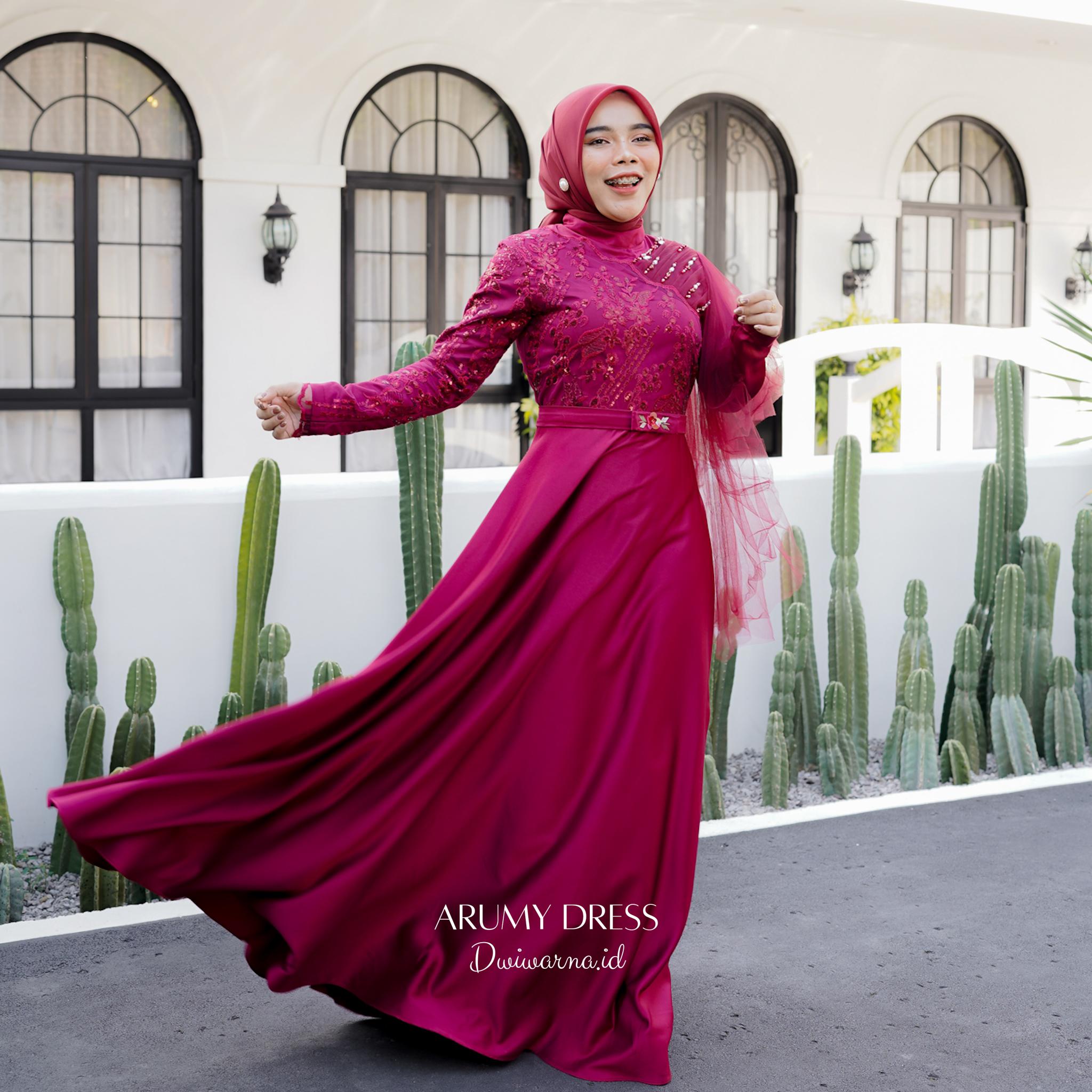 "Arumi" Dress Kondangan Terlaris / Dress Brukat / Dress Maternity By Dwiwarna Kombinasi Muslim Tile Wanita Gamis Pesta