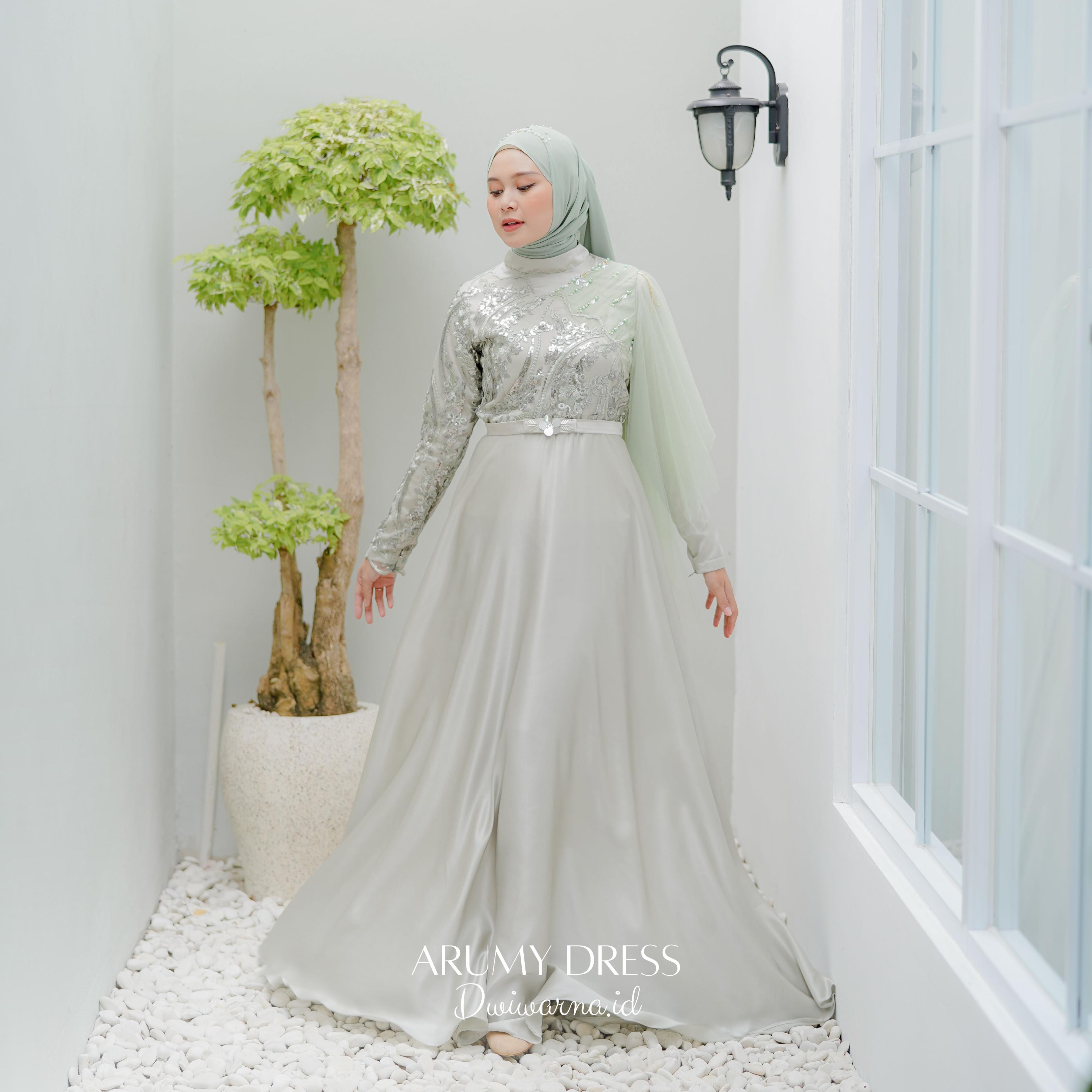 "Arumi" Dress Kondangan Terlaris / Dress Brukat / Dress Maternity By Dwiwarna Kombinasi Muslim Tile Wanita Gamis Pesta