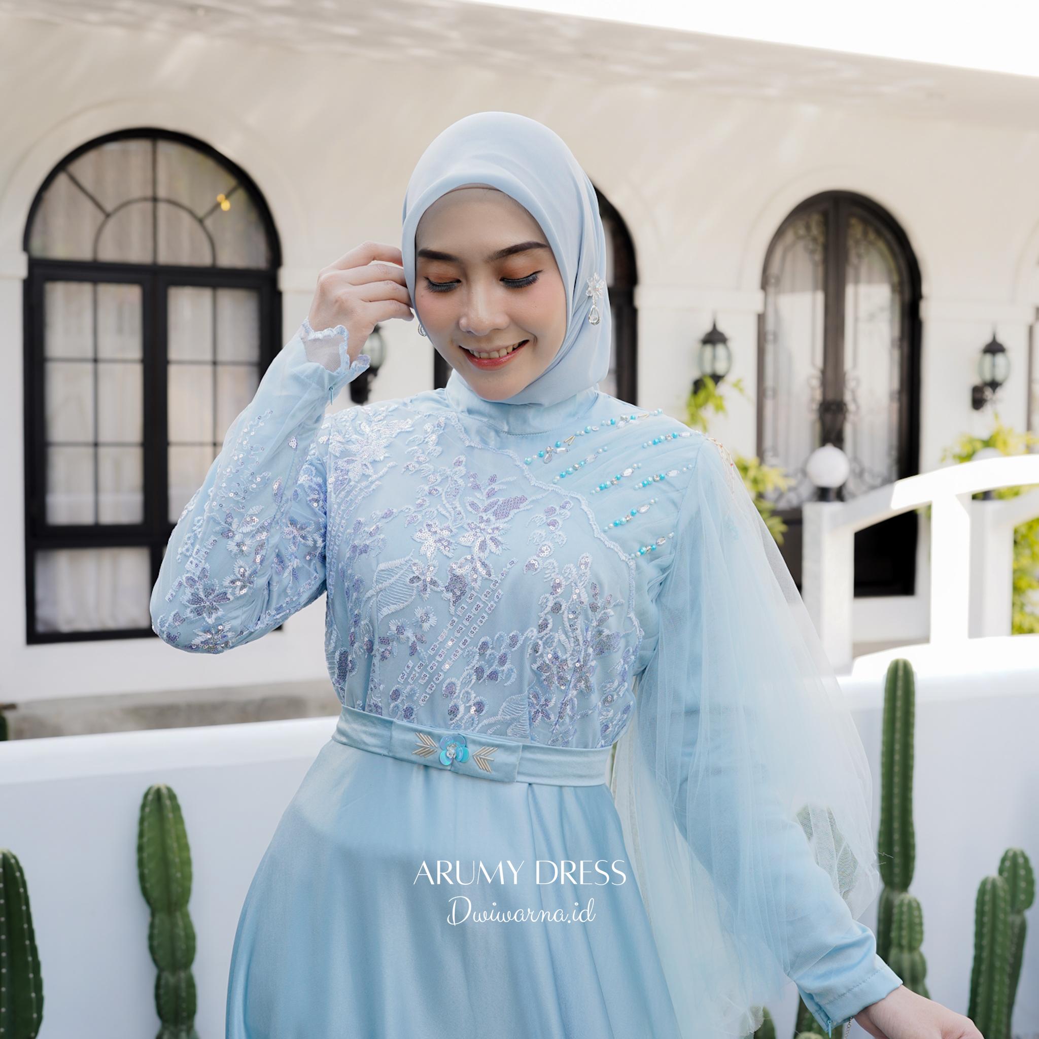 "Arumi" Dress Kondangan Terlaris / Dress Brukat / Dress Maternity By Dwiwarna Kombinasi Muslim Tile Wanita Gamis Pesta