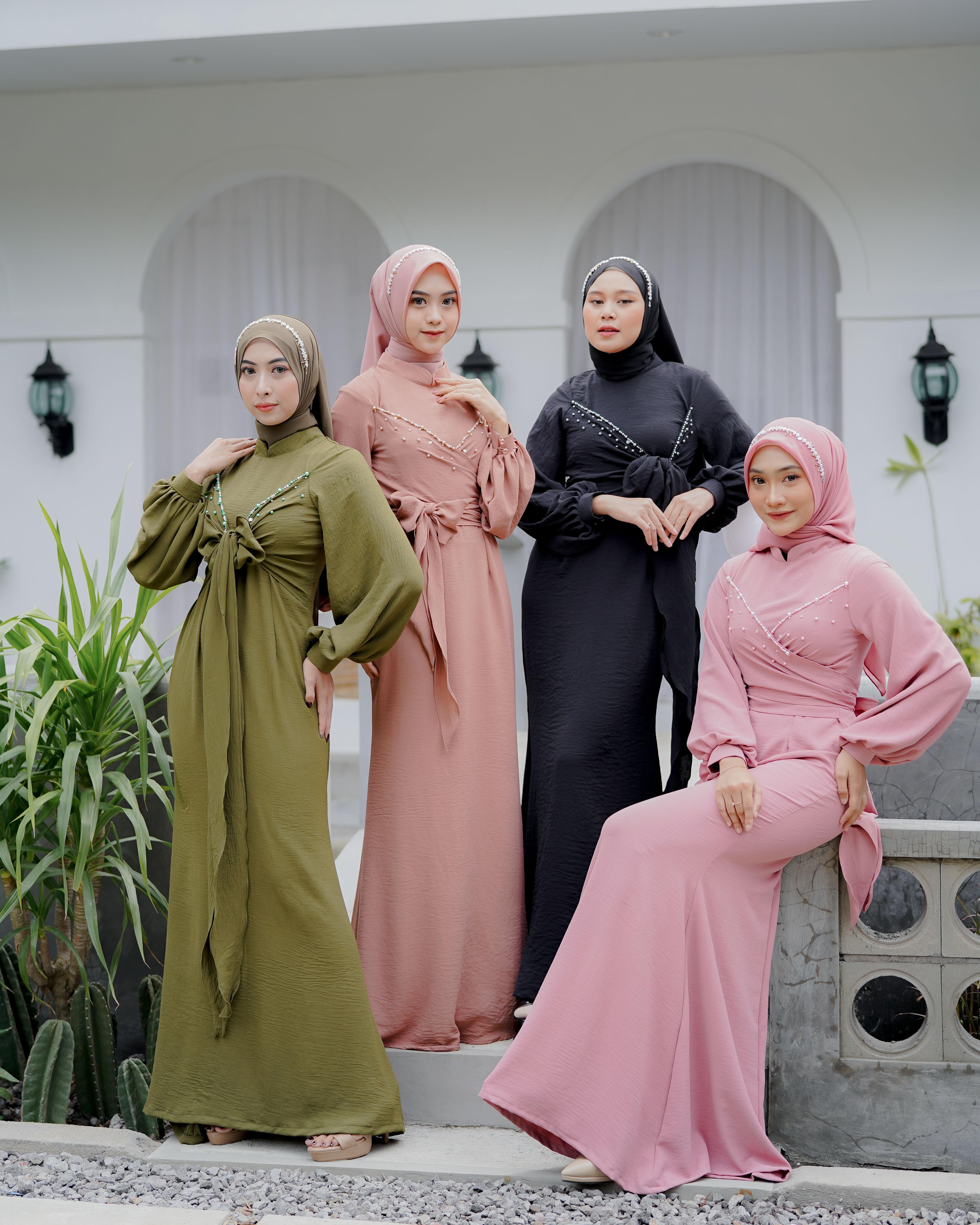 Ivani Dress Kondangan Mermaid Polos BerPayet By Dwiwarna Airflow Balon Wudhu Kancing Muslim Mutiara Muslim Mutiara
