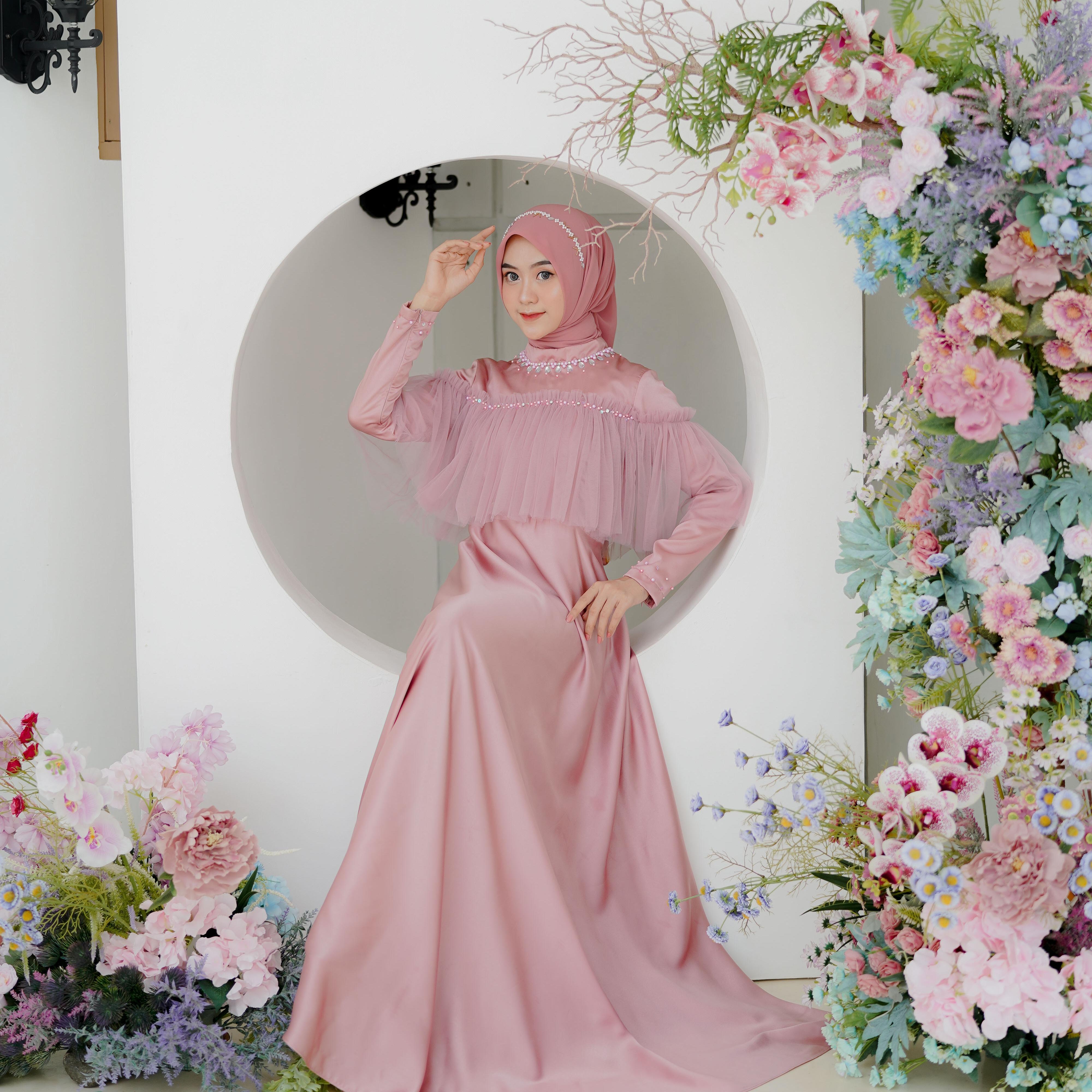 Khalista Dress Polos Tile Payet Premium Kombinasi Muslim Kondangan Wanita Pesta Gamis Gaun