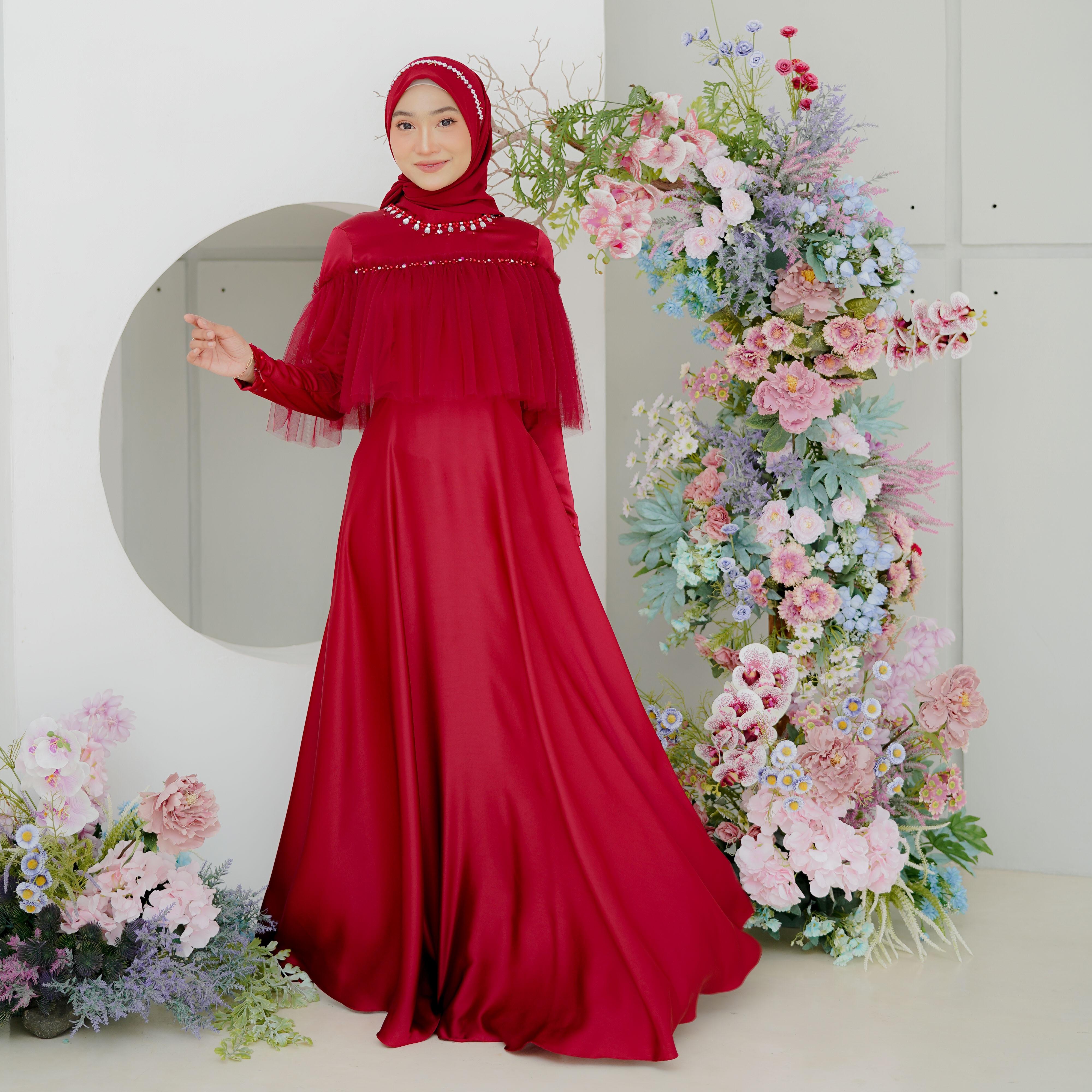 Khalista Dress Polos Tile Payet Premium Kombinasi Muslim Kondangan Wanita Pesta Gamis Gaun