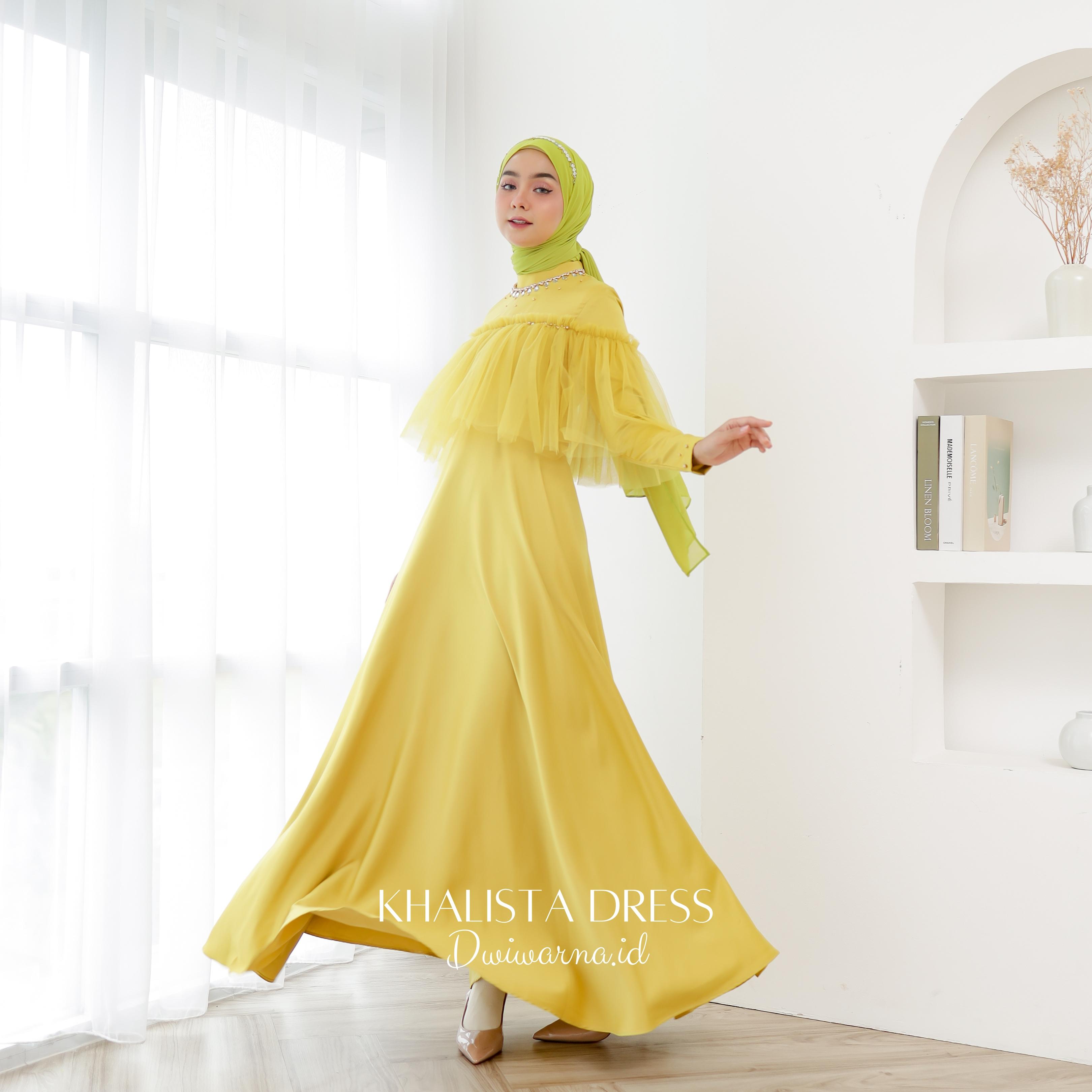 Khalista Dress Polos Tile Payet Premium Kombinasi Muslim Kondangan Wanita Pesta Gamis Gaun