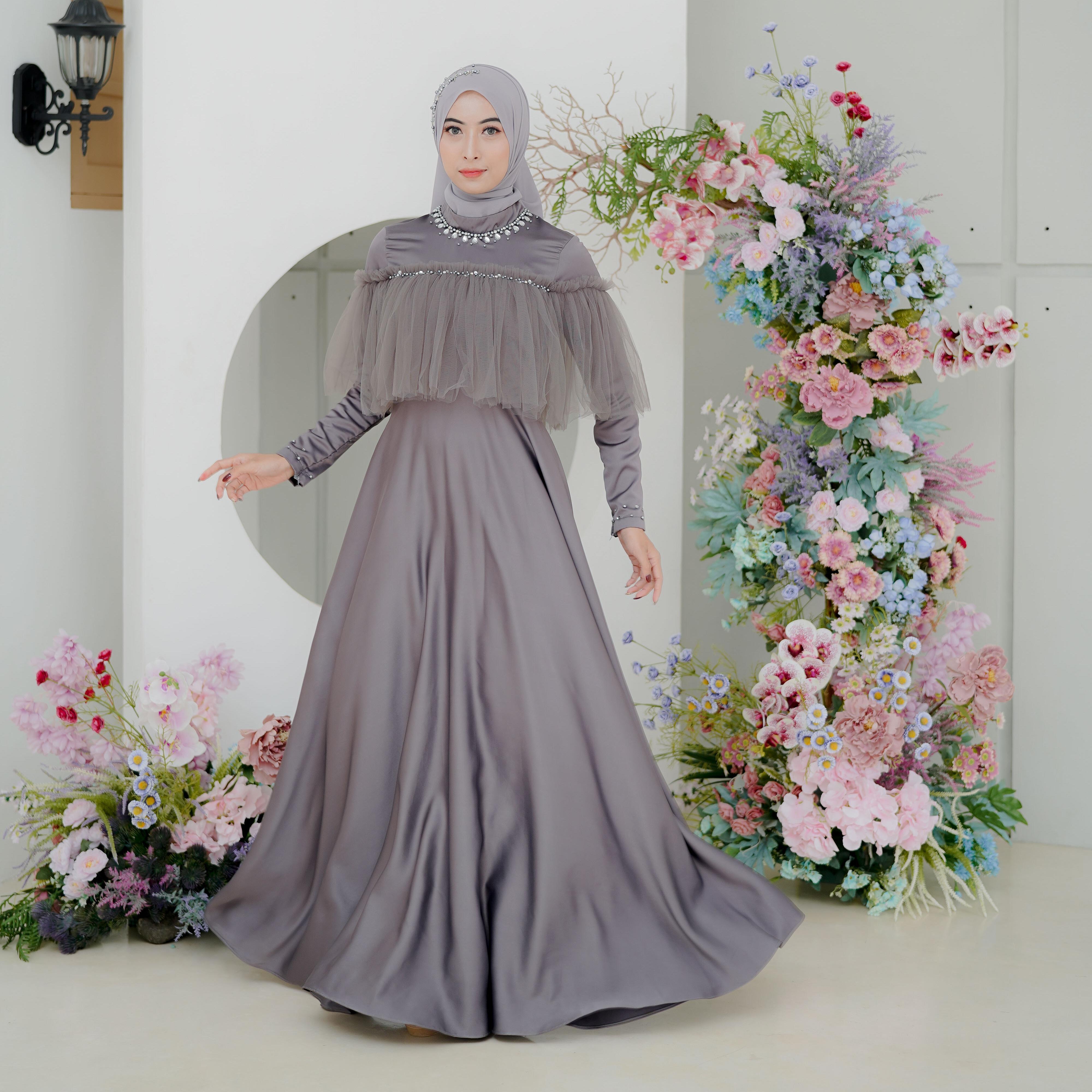 Khalista Dress Polos Tile Payet Premium Kombinasi Muslim Kondangan Wanita Pesta Gamis Gaun