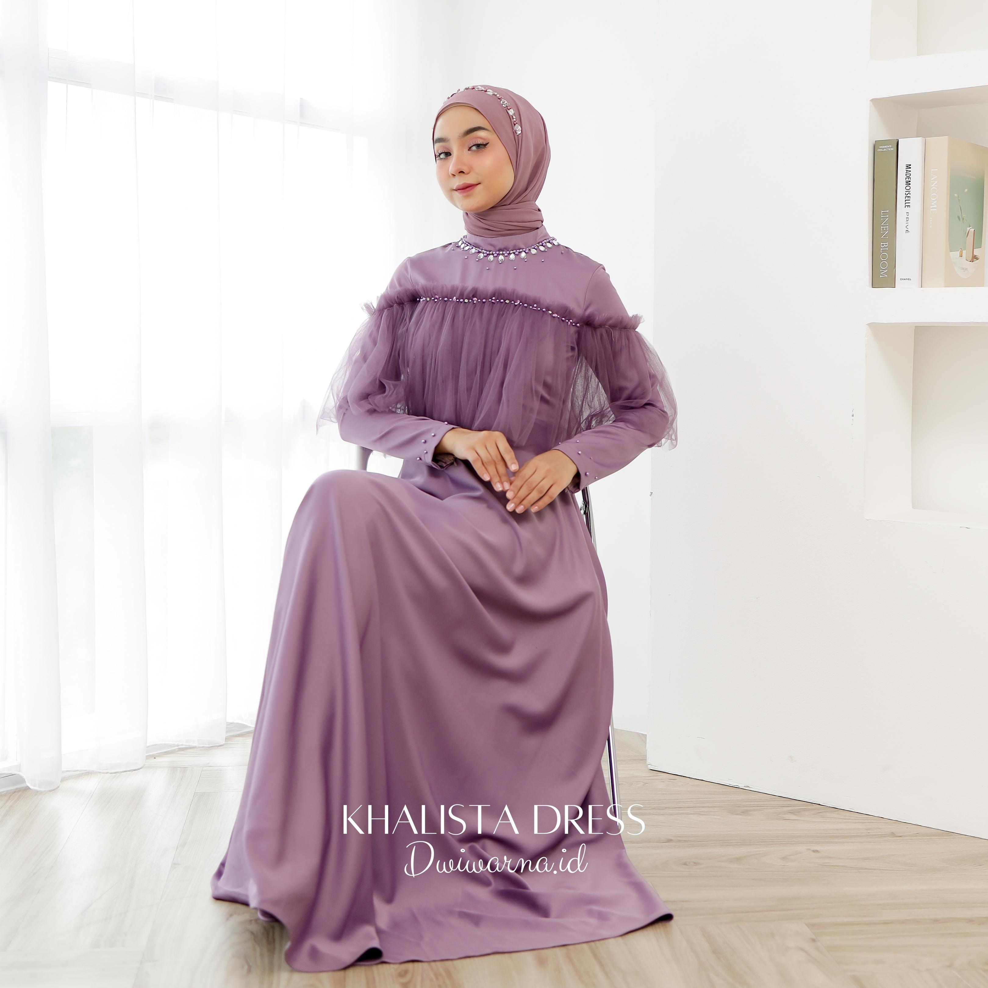 Khalista Dress Polos Tile Payet Premium Kombinasi Muslim Kondangan Wanita Pesta Gamis Gaun