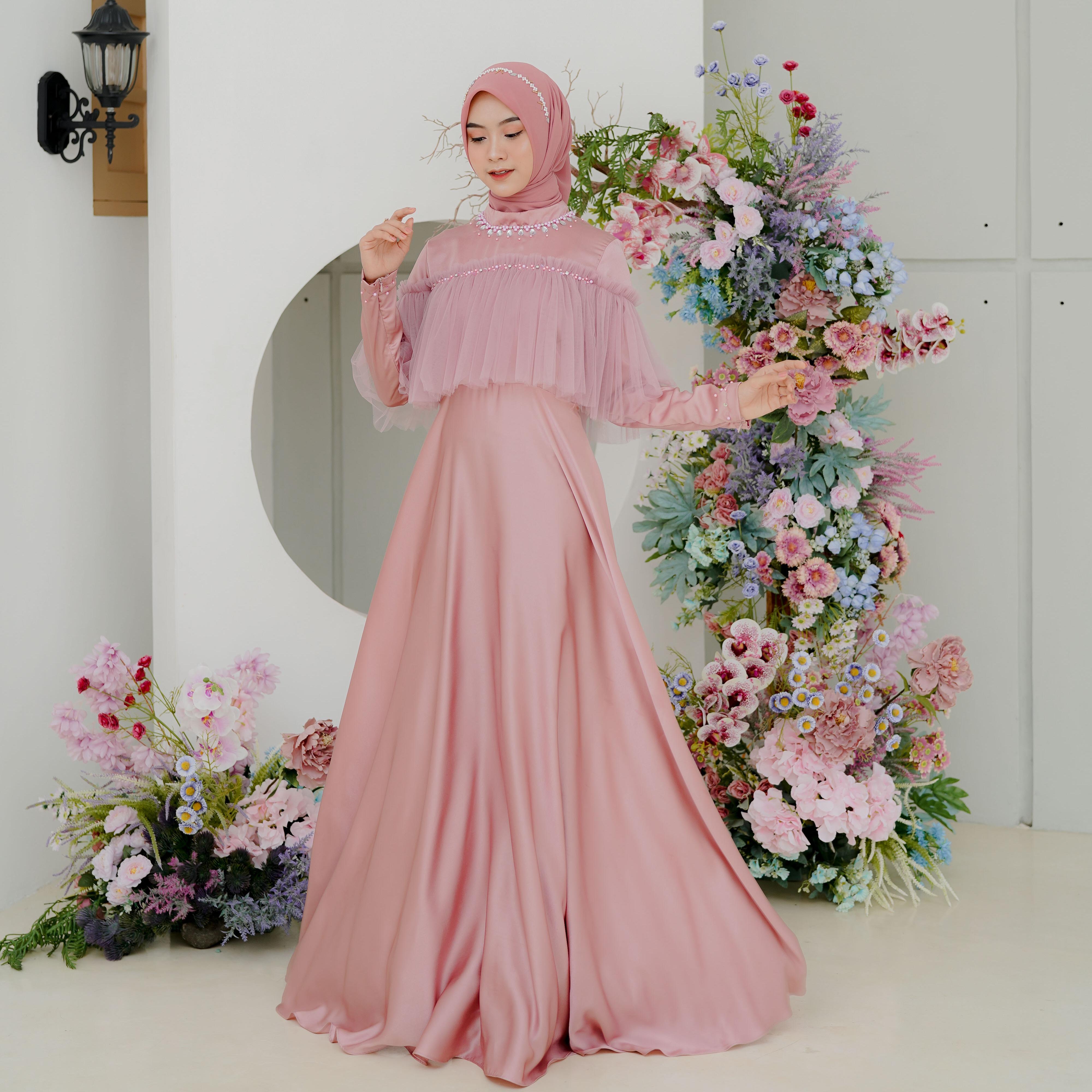 Khalista Dress Polos Tile Payet Premium Kombinasi Muslim Kondangan Wanita Pesta Gamis Gaun