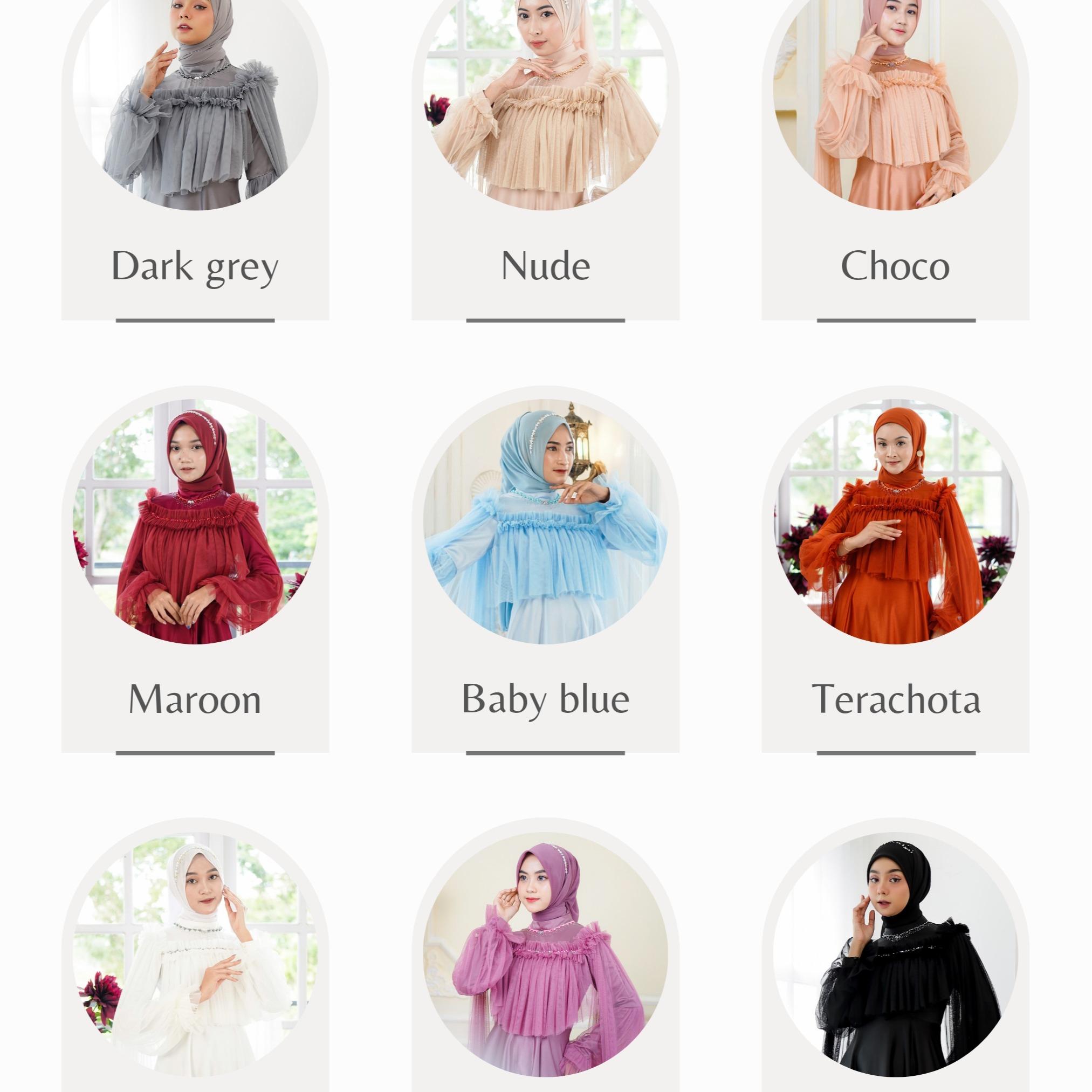 "Pricilla" Dress Tille Polos Full Payet By Dwiwarna Kombinasi Muslim Tile Pesta Kondangan Gamis Wanita Maxi Mewah