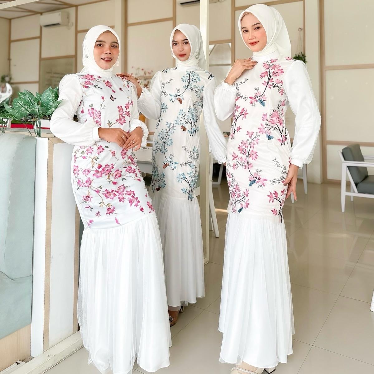 Lovina Dress Kondangan by Dwiwarna Cutting Mermaid Tille Garden Motif terbaru (Motif Terbaru Sesuai Stock yang Ada) Balon Panjang Kancing