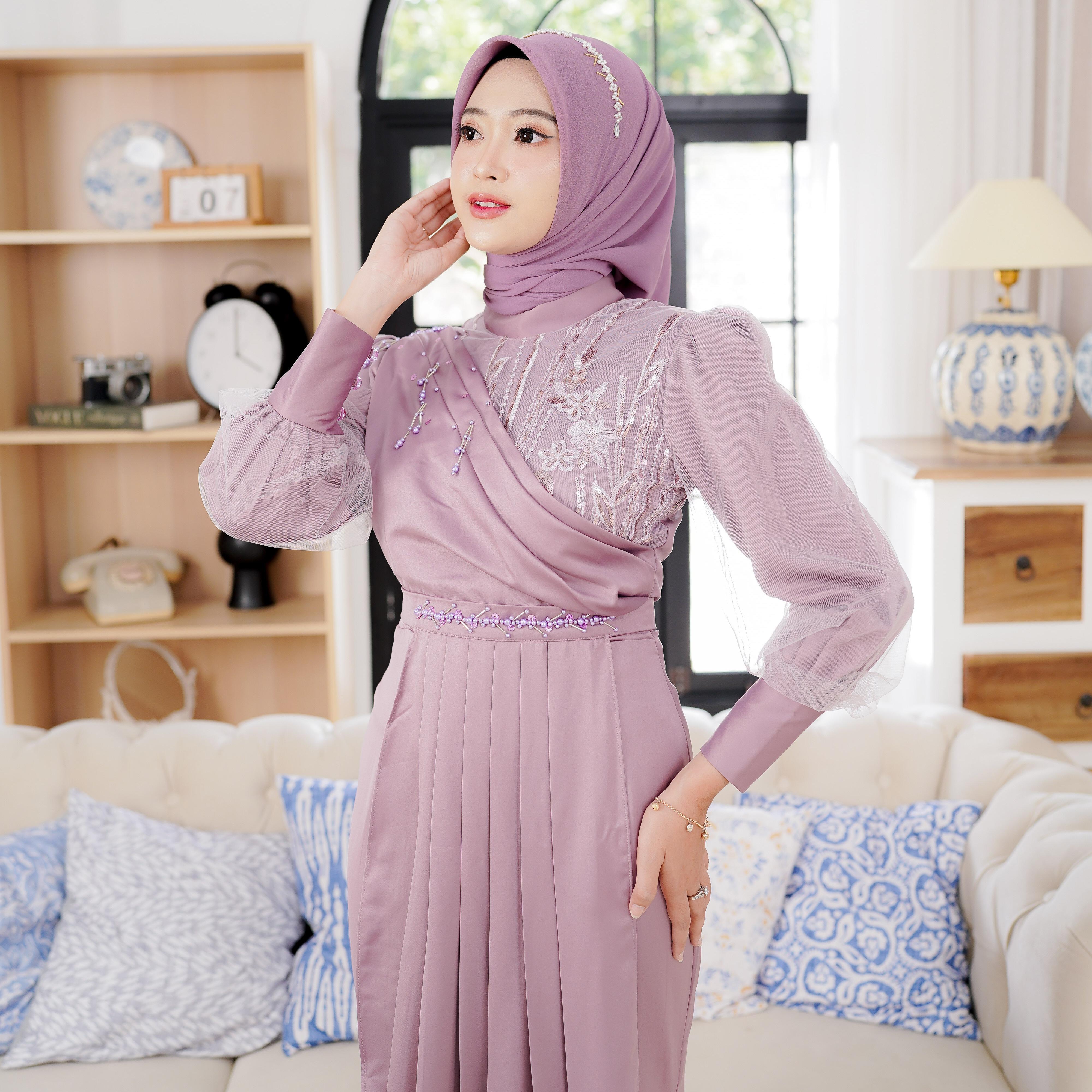 Juwita Dress Kondangan Mermaid Brokat Berpayet, Layer Belt ekslusif bordir tebal dengan Layer cantik Full Payet Kombinasi Muslim Mutiara Rumbai