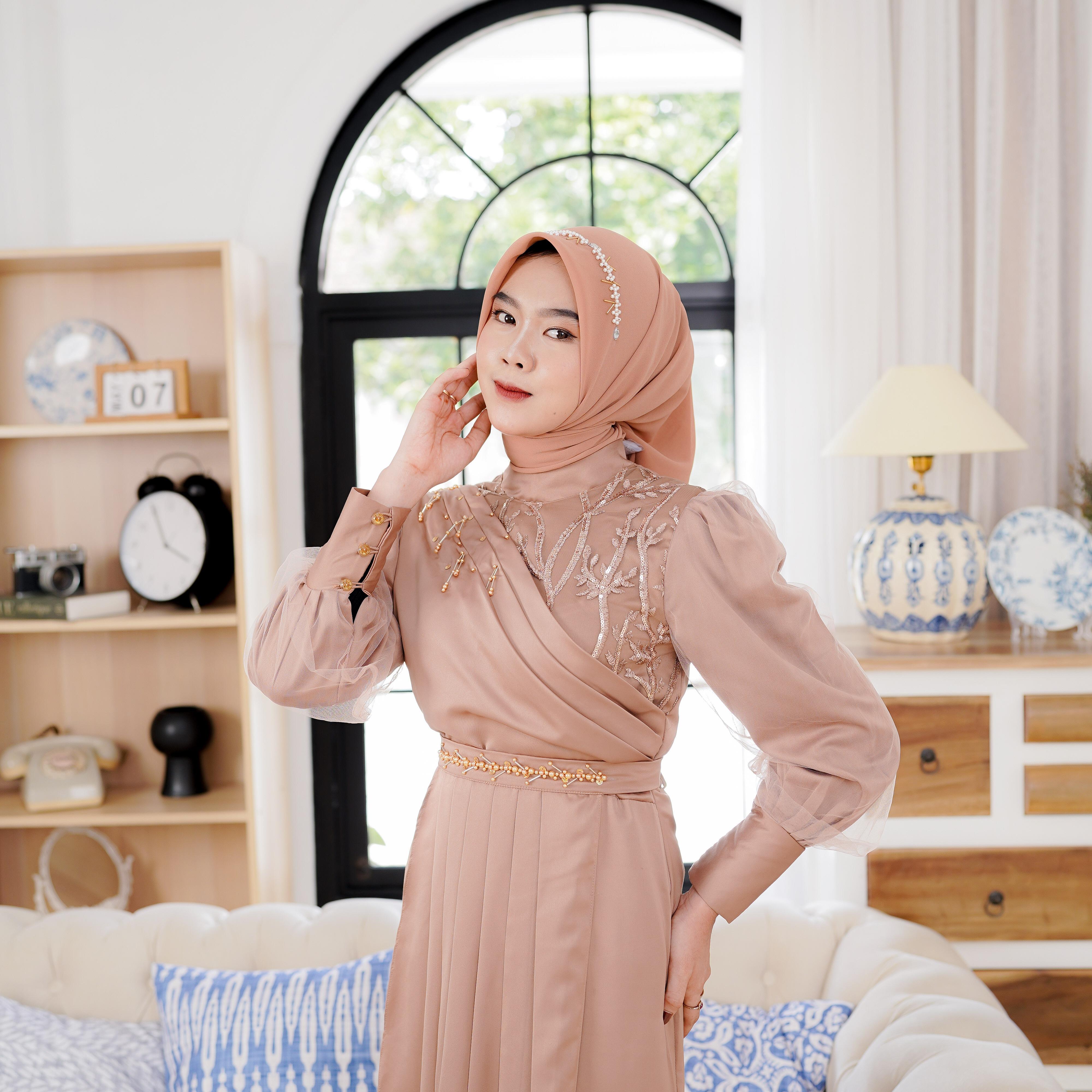 Juwita Dress Kondangan Mermaid Brokat Berpayet, Layer Belt ekslusif bordir tebal dengan Layer cantik Full Payet Kombinasi Muslim Mutiara Rumbai