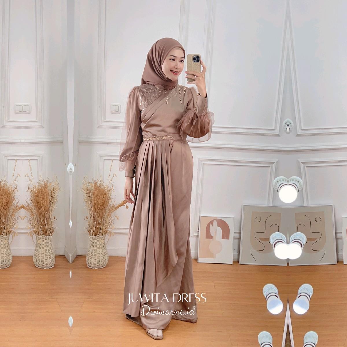 Juwita Dress Kondangan Mermaid Brokat Berpayet, Layer Belt ekslusif bordir tebal dengan Layer cantik Full Payet Kombinasi Muslim Mutiara Rumbai