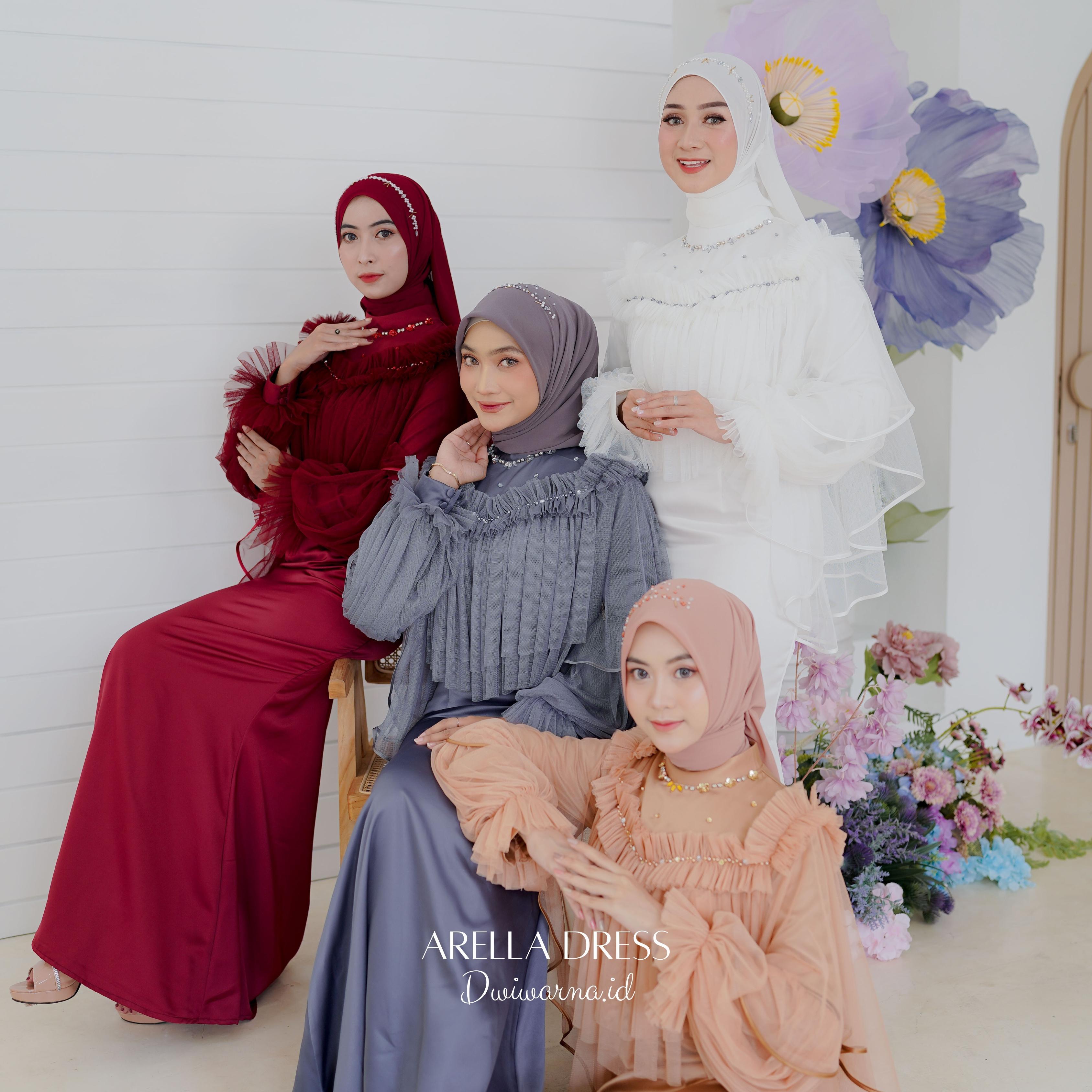Arella Dress Tile Mermaid Mutiara Dress Kondangan Polos by Dwiwarna Kombinasi Muslim