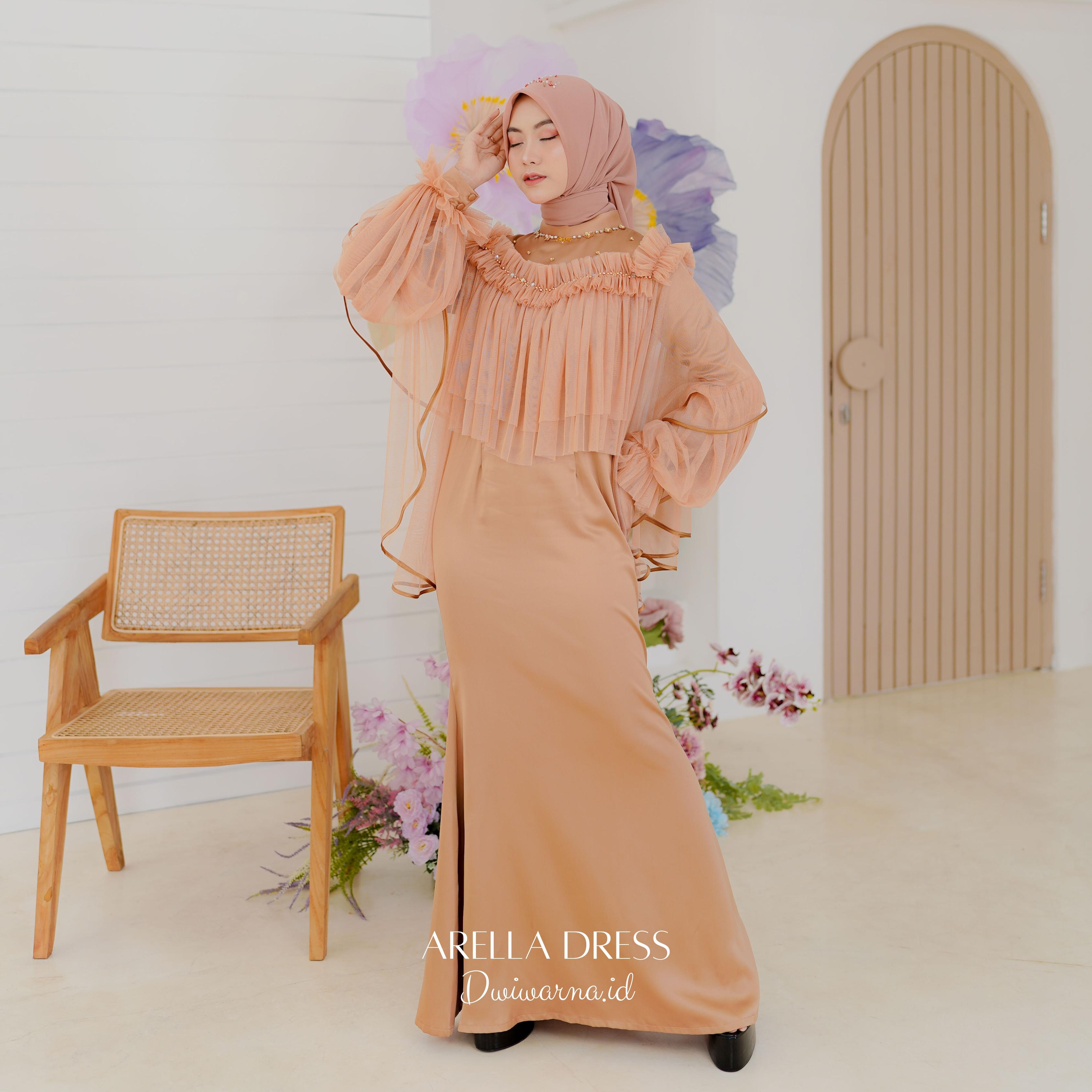 Arella Dress Tile Mermaid Mutiara Dress Kondangan Polos by Dwiwarna Kombinasi Muslim