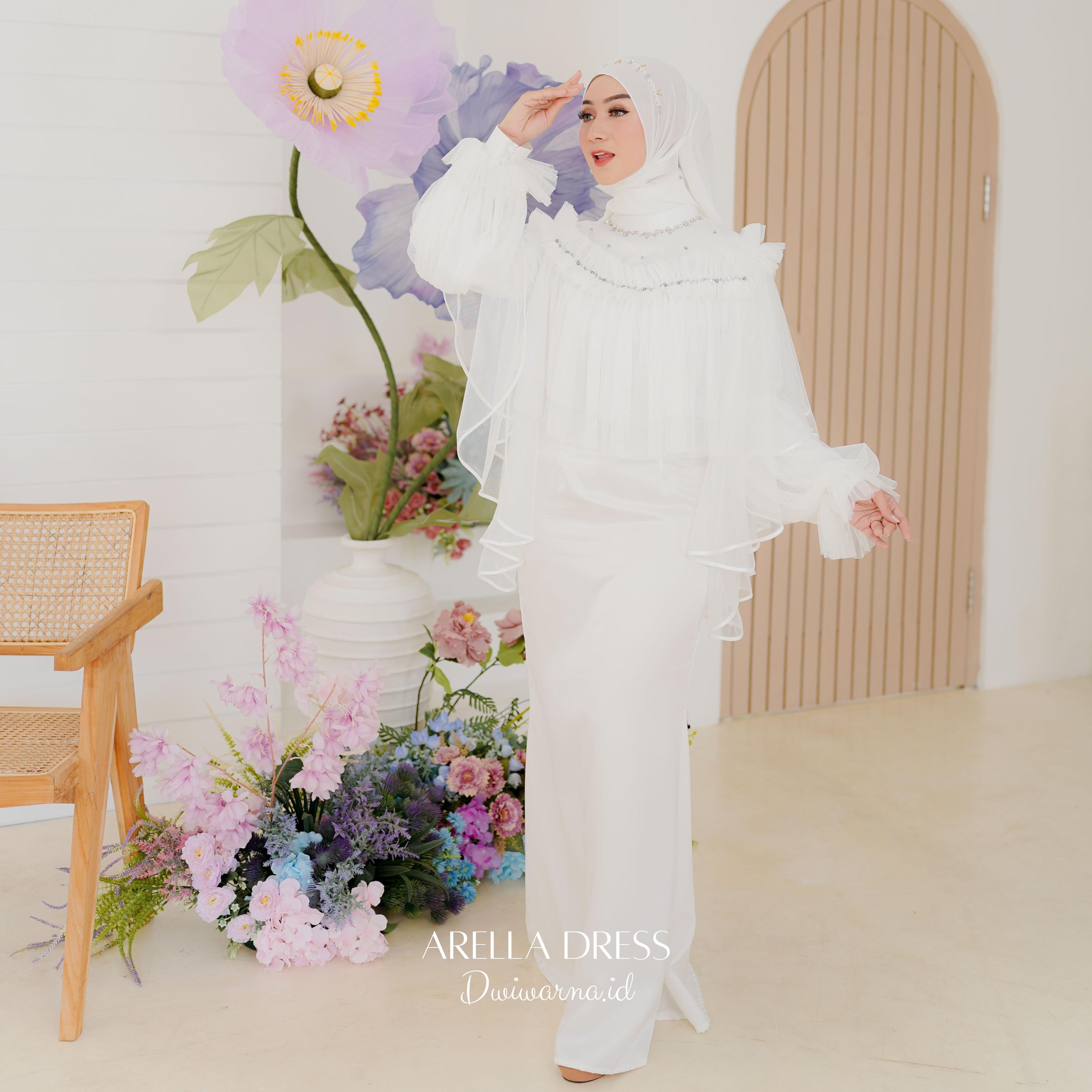 Arella Dress Tile Mermaid Mutiara Dress Kondangan Polos by Dwiwarna Kombinasi Muslim