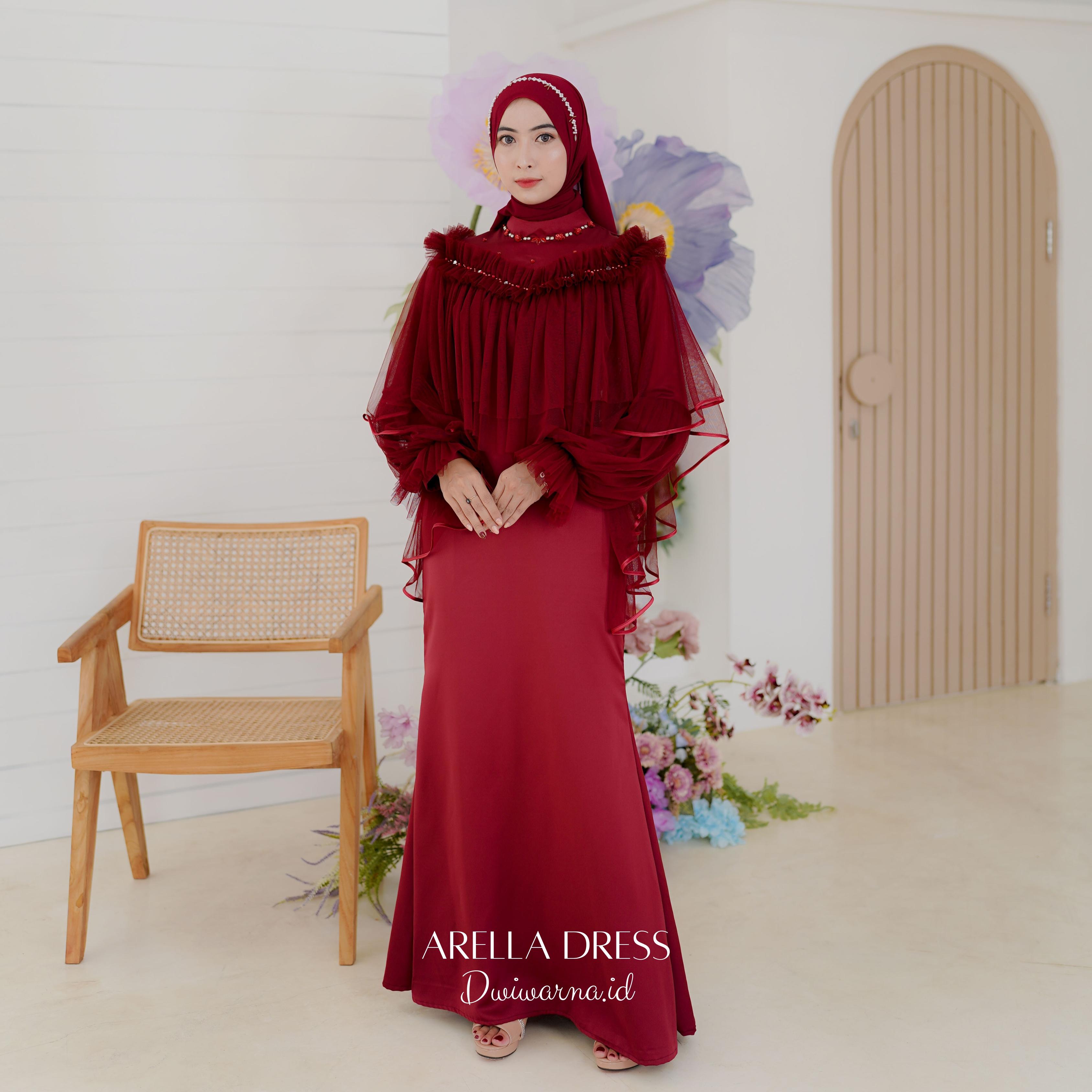 Arella Dress Tile Mermaid Mutiara Dress Kondangan Polos by Dwiwarna Kombinasi Muslim