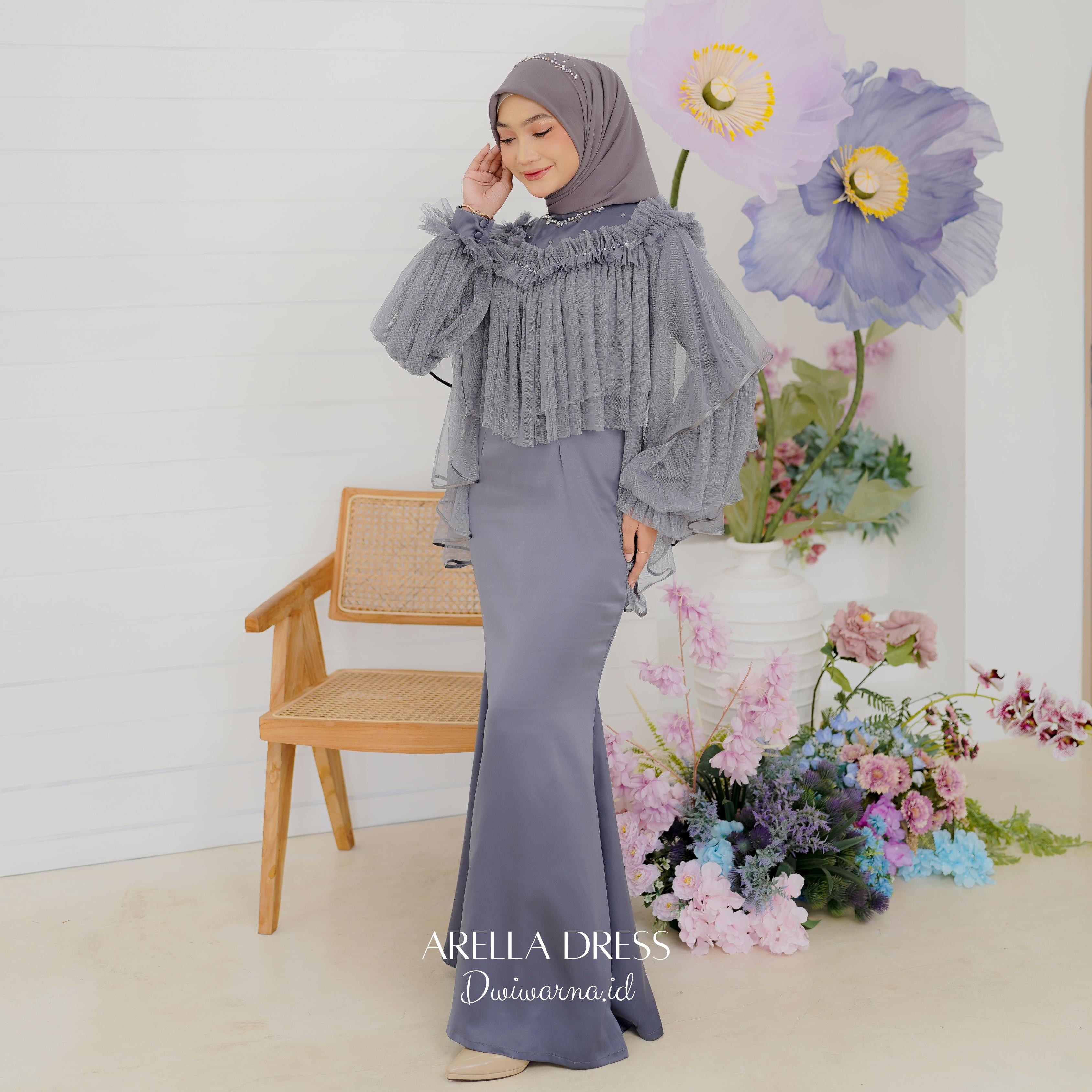 Arella Dress Tile Mermaid Mutiara Dress Kondangan Polos by Dwiwarna Kombinasi Muslim