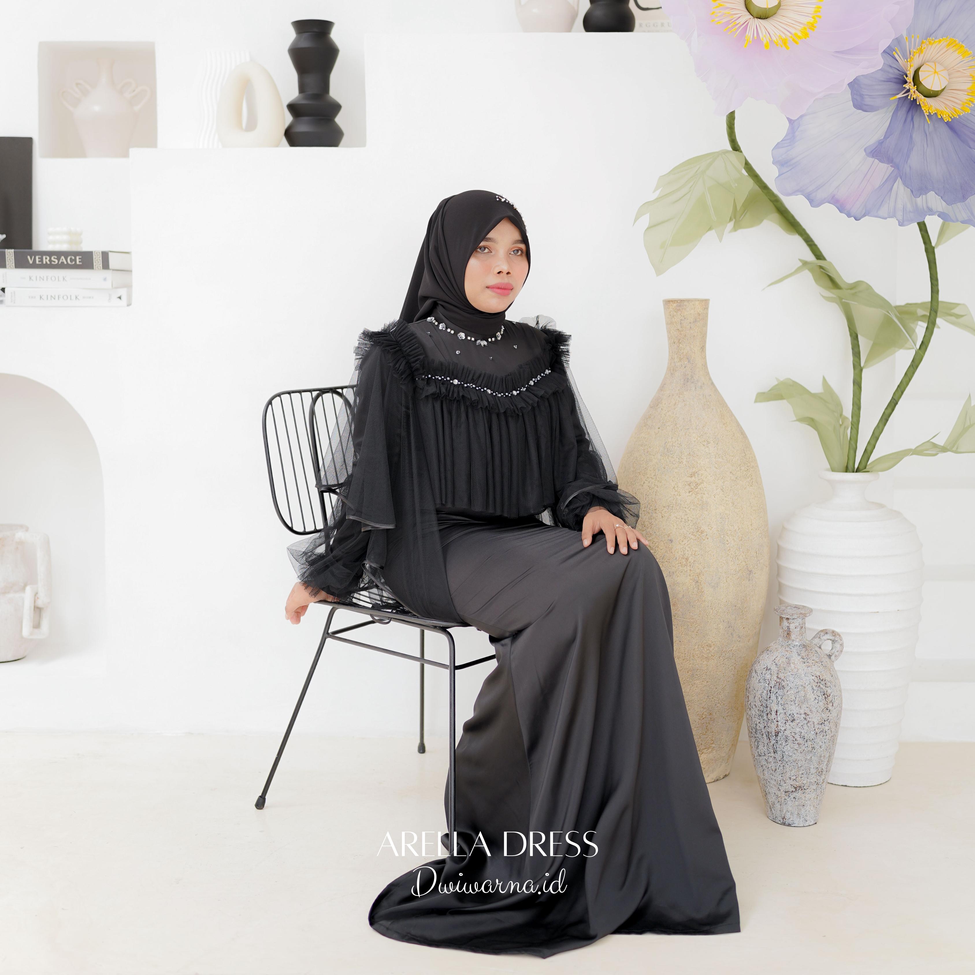 Arella Dress Tile Mermaid Mutiara Dress Kondangan Polos by Dwiwarna Kombinasi Muslim