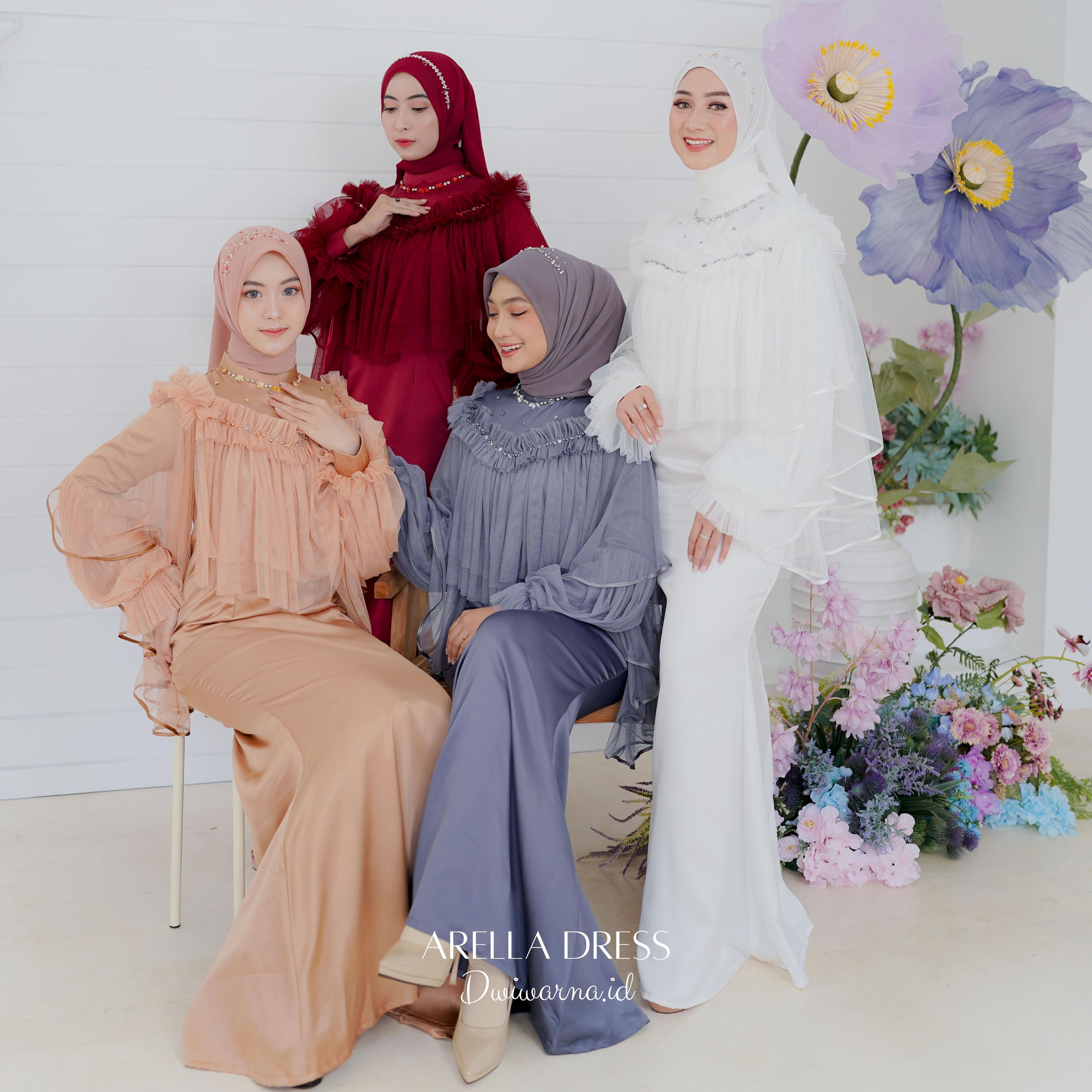 Arella Dress Tile Mermaid Mutiara Dress Kondangan Polos by Dwiwarna Kombinasi Muslim