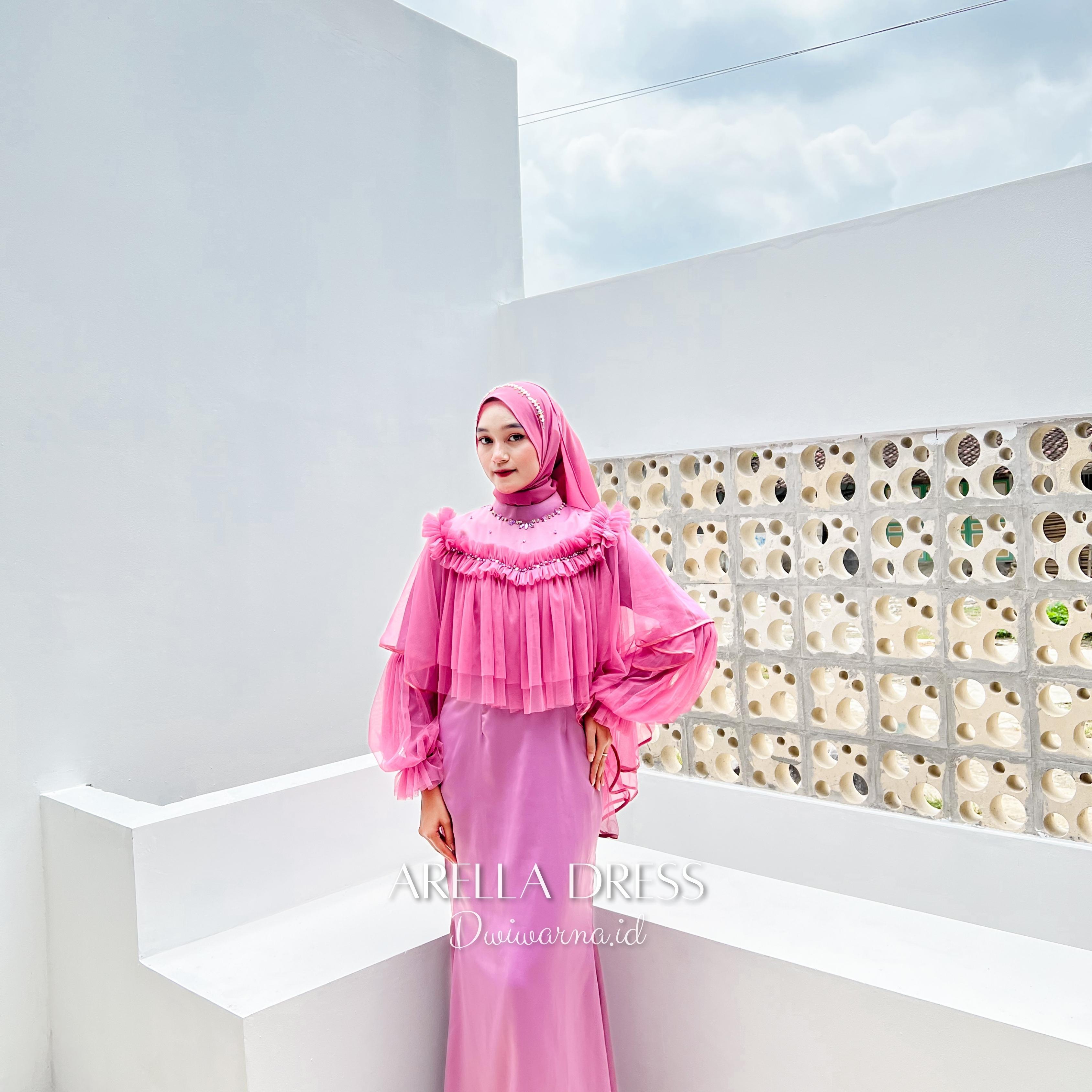 Arella Dress Tile Mermaid Mutiara Dress Kondangan Polos by Dwiwarna Kombinasi Muslim