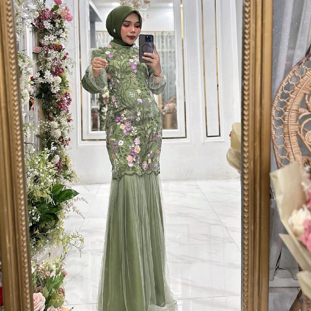Jenna Dress Kondangan by Dwiwarna Cutting Mermaid Bahan Satin Premium Kombinasi tille Garden Eksklusif Banyak Pilihan Warna dan Size Cantik Formal