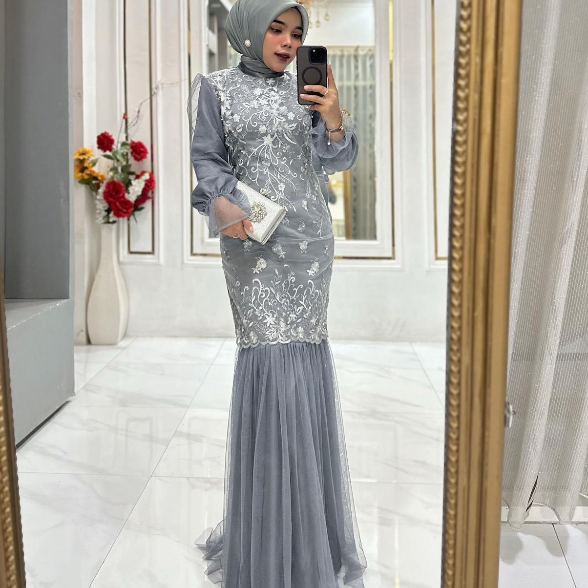 Jenna Dress Kondangan by Dwiwarna Cutting Mermaid Bahan Satin Premium Kombinasi tille Garden Eksklusif Banyak Pilihan Warna dan Size Cantik Formal