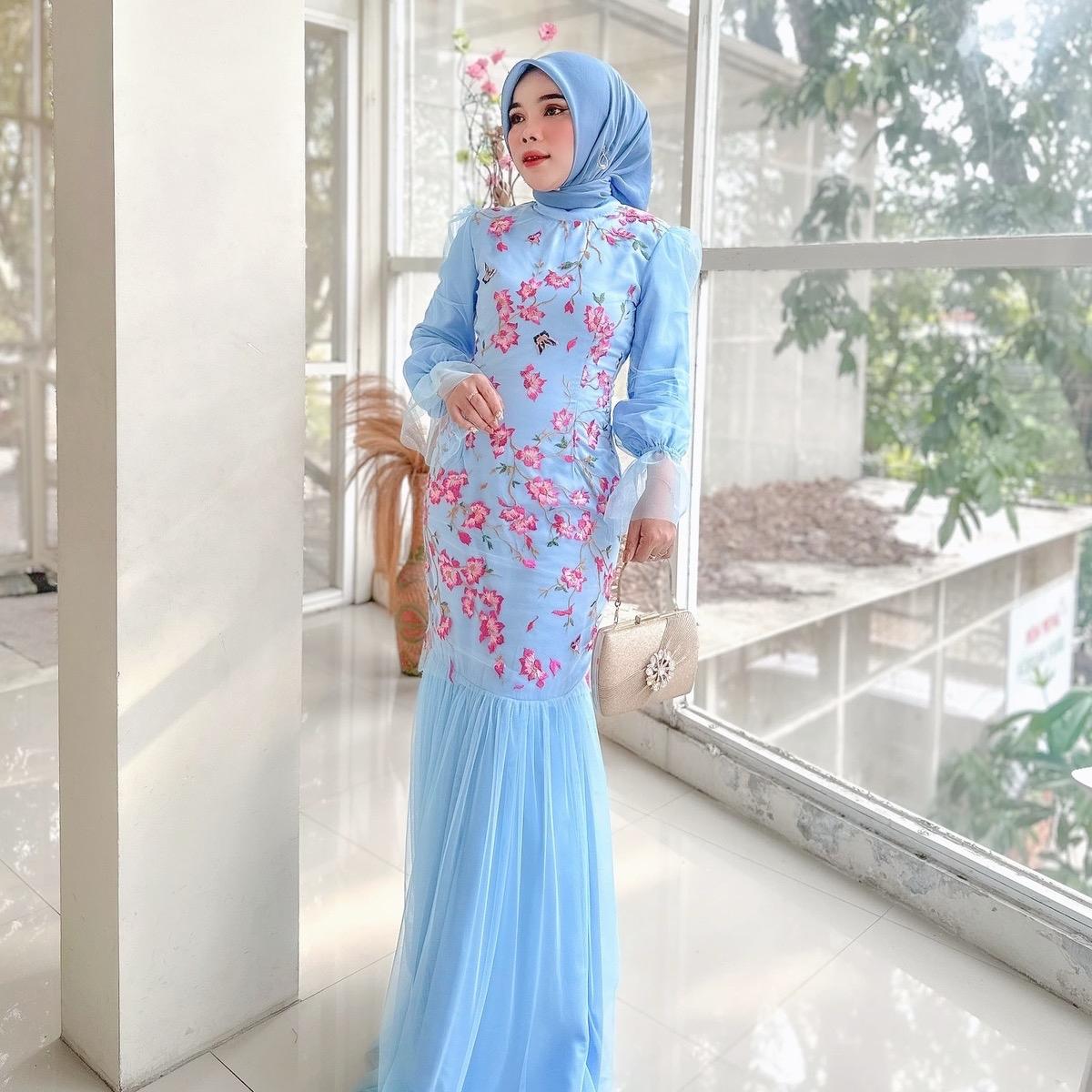 Jenna Dress Terbaru By Dwiwarna Collaboration X Seindah Dress Cutting Mermaid Bahan Satin Premium dan Tille Motif  Eksklusif Formal Gaun