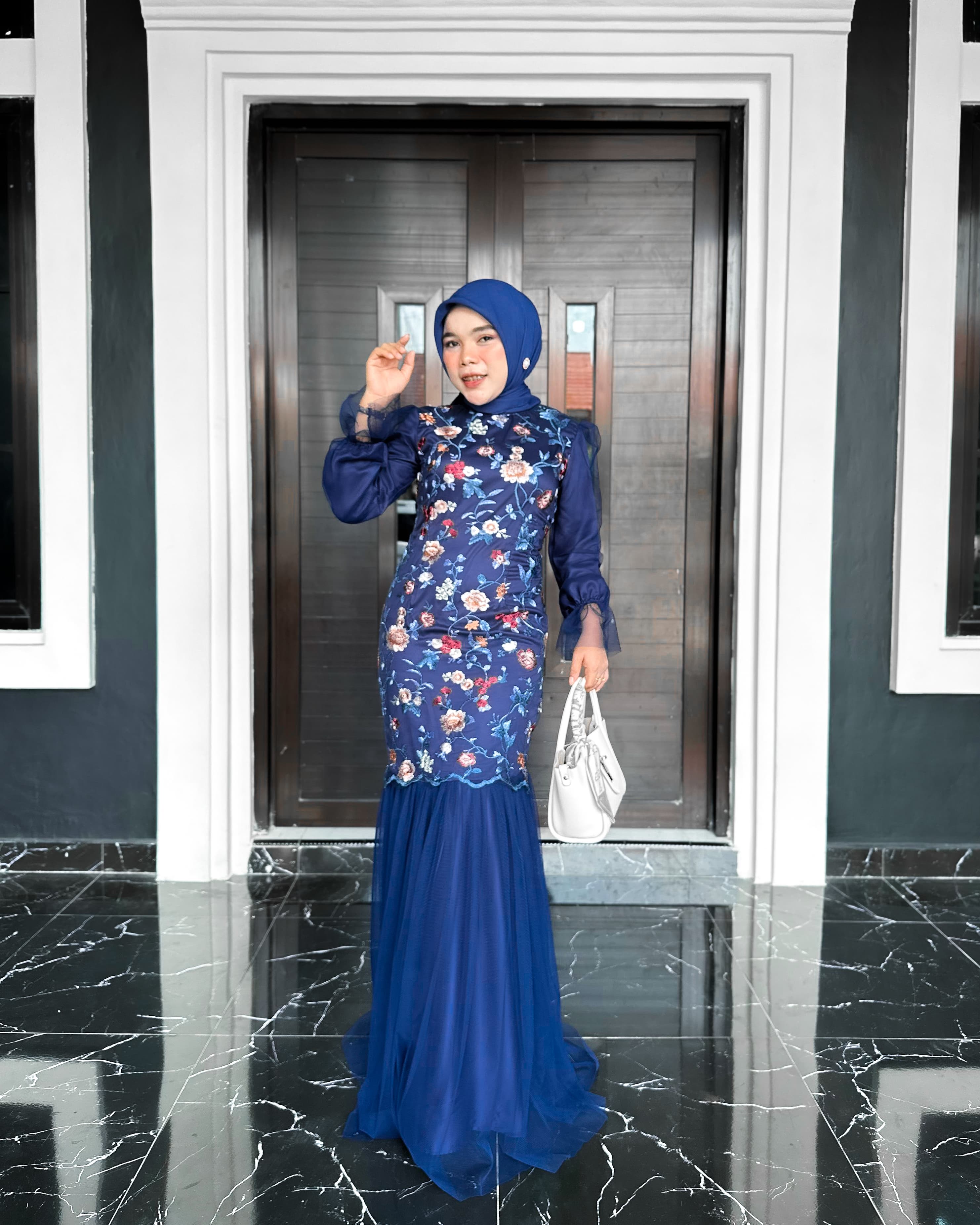 Jenna Dress Terbaru By Dwiwarna Collaboration X Seindah Dress Cutting Mermaid Bahan Satin Premium dan Tille Motif  Eksklusif Formal Gaun
