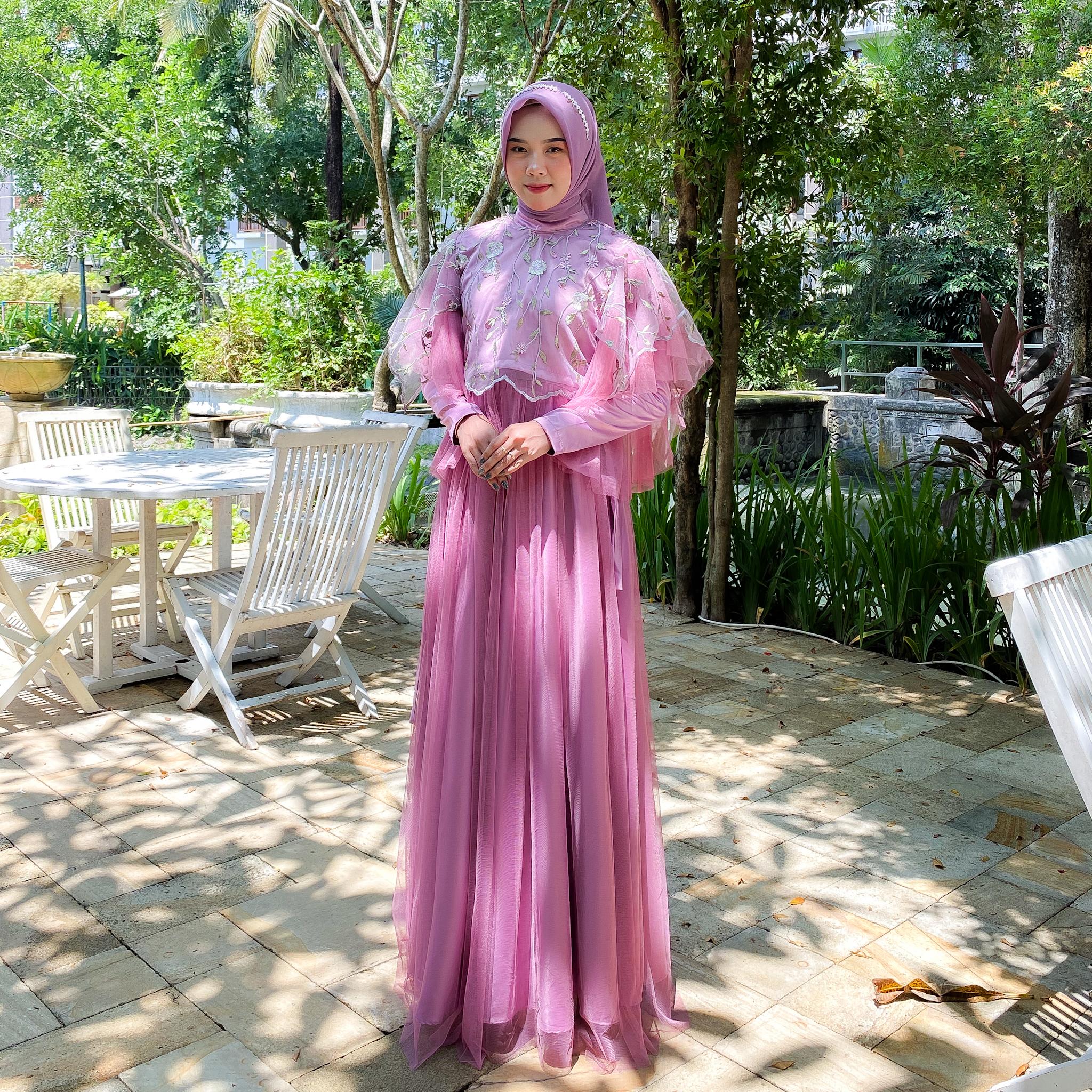 Larenssia Dress terbaru by Dwiwarna Dress Tille Motif Bunga Dress Gaun Kombinasi