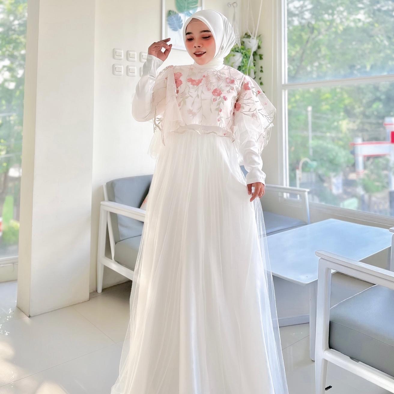 Larenssia Dress terbaru by Dwiwarna Dress Tille Motif Bunga Dress Gaun Kombinasi
