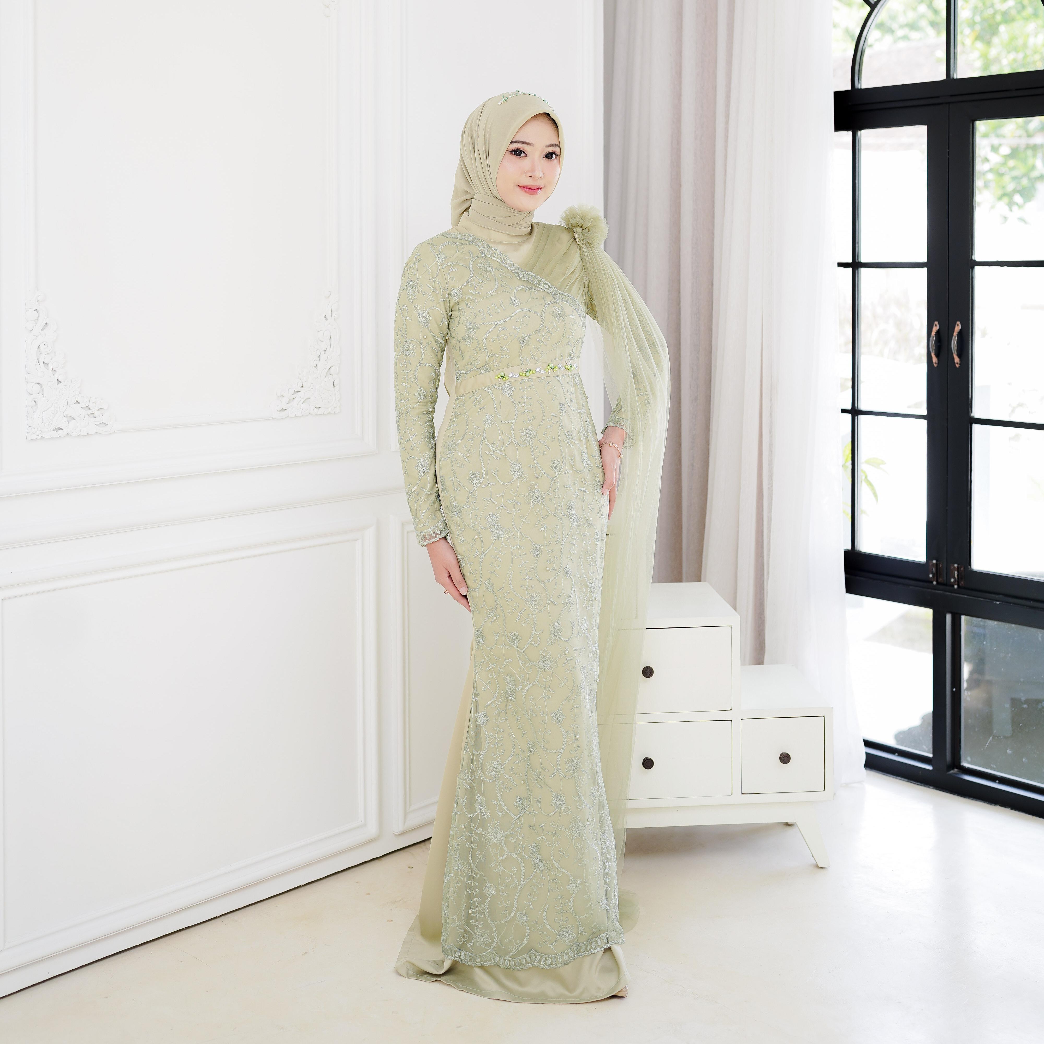 Arena Dres Mermaid payet Brukat Tile Halus Bunga Gaun Kombinasi Muslim Mewah Formal Mutiara Nyaman
