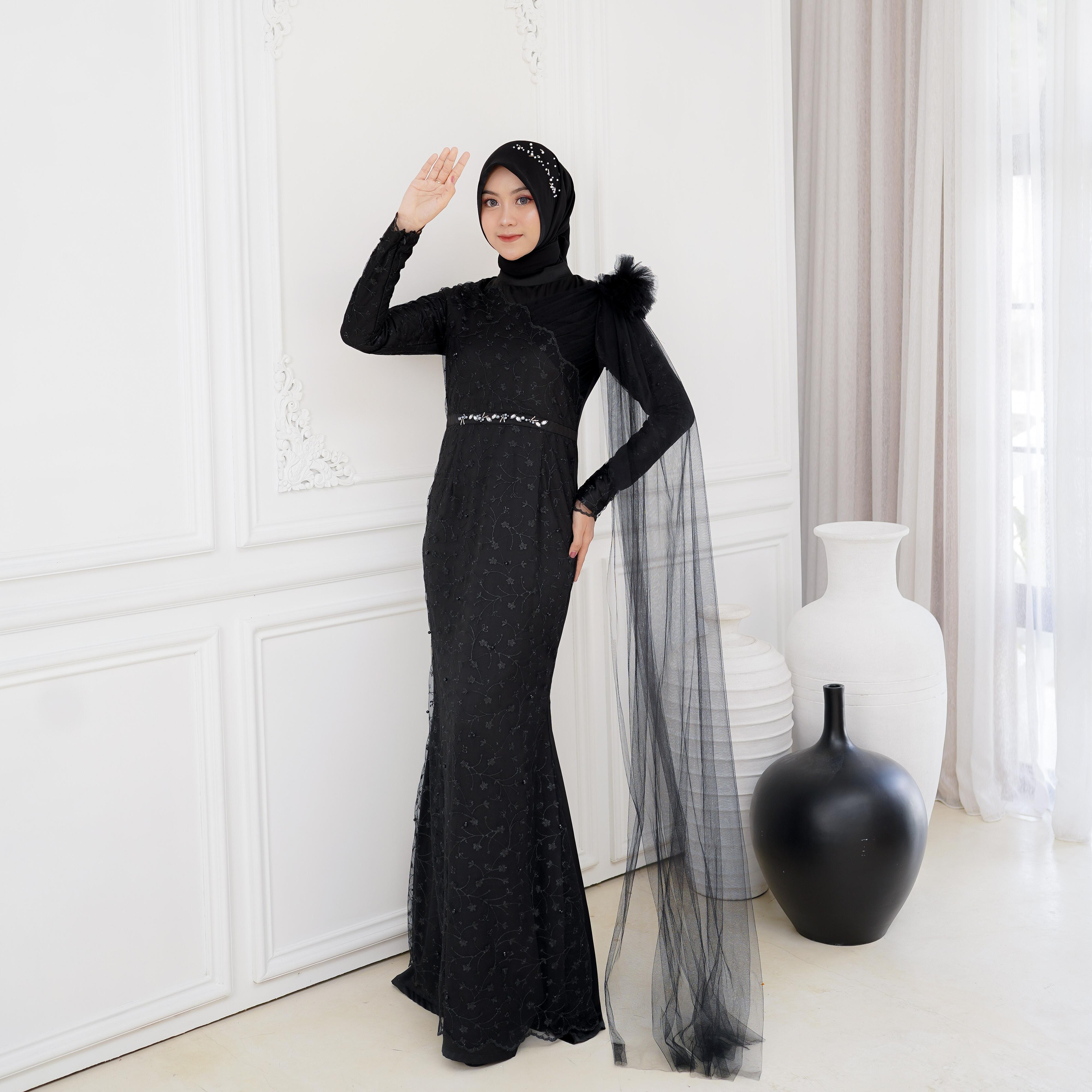 Arena Dres Mermaid payet Brukat Tile Halus Bunga Gaun Kombinasi Muslim Mewah Formal Mutiara Nyaman