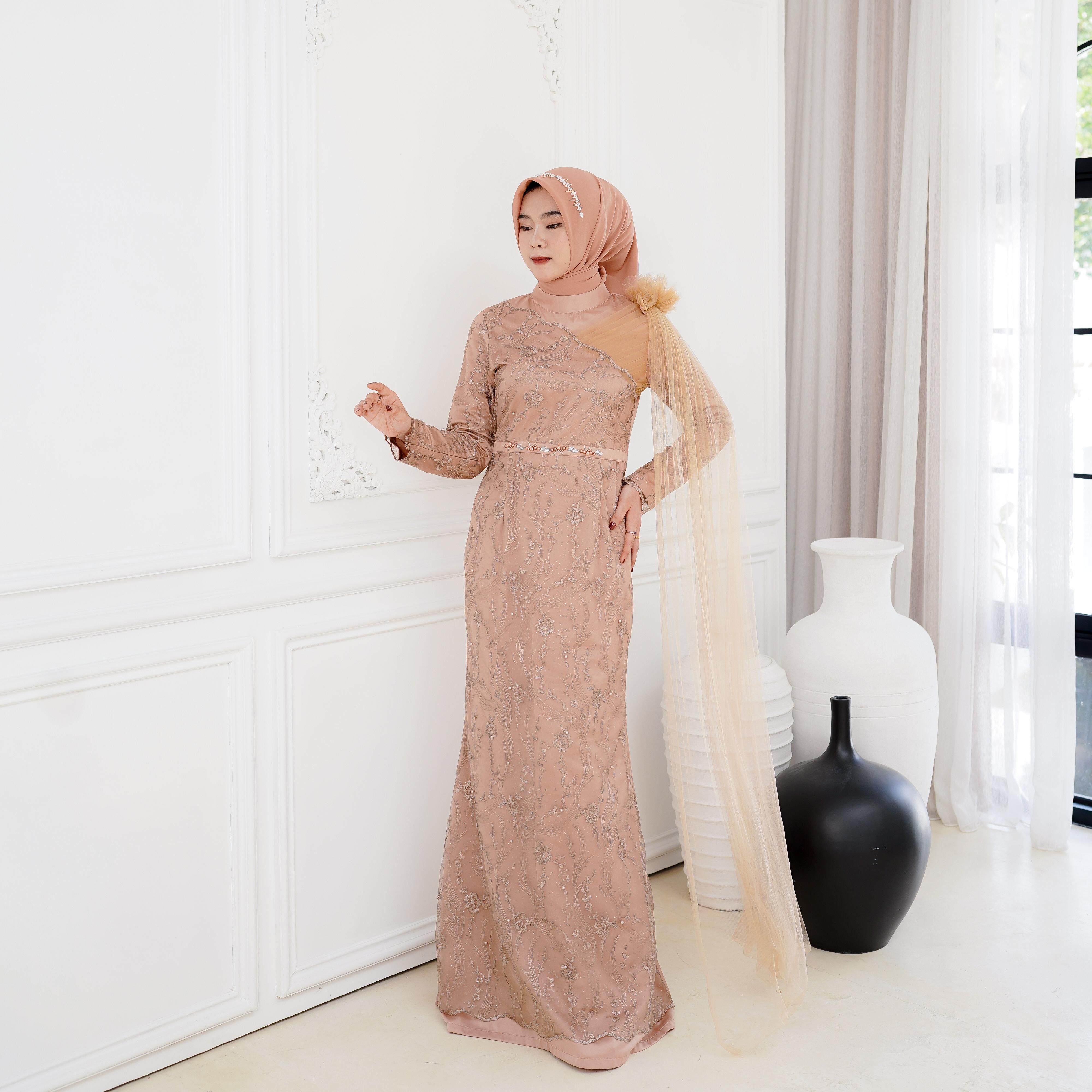 Arena Dres Mermaid payet Brukat Tile Halus Bunga Gaun Kombinasi Muslim Mewah Formal Mutiara Nyaman