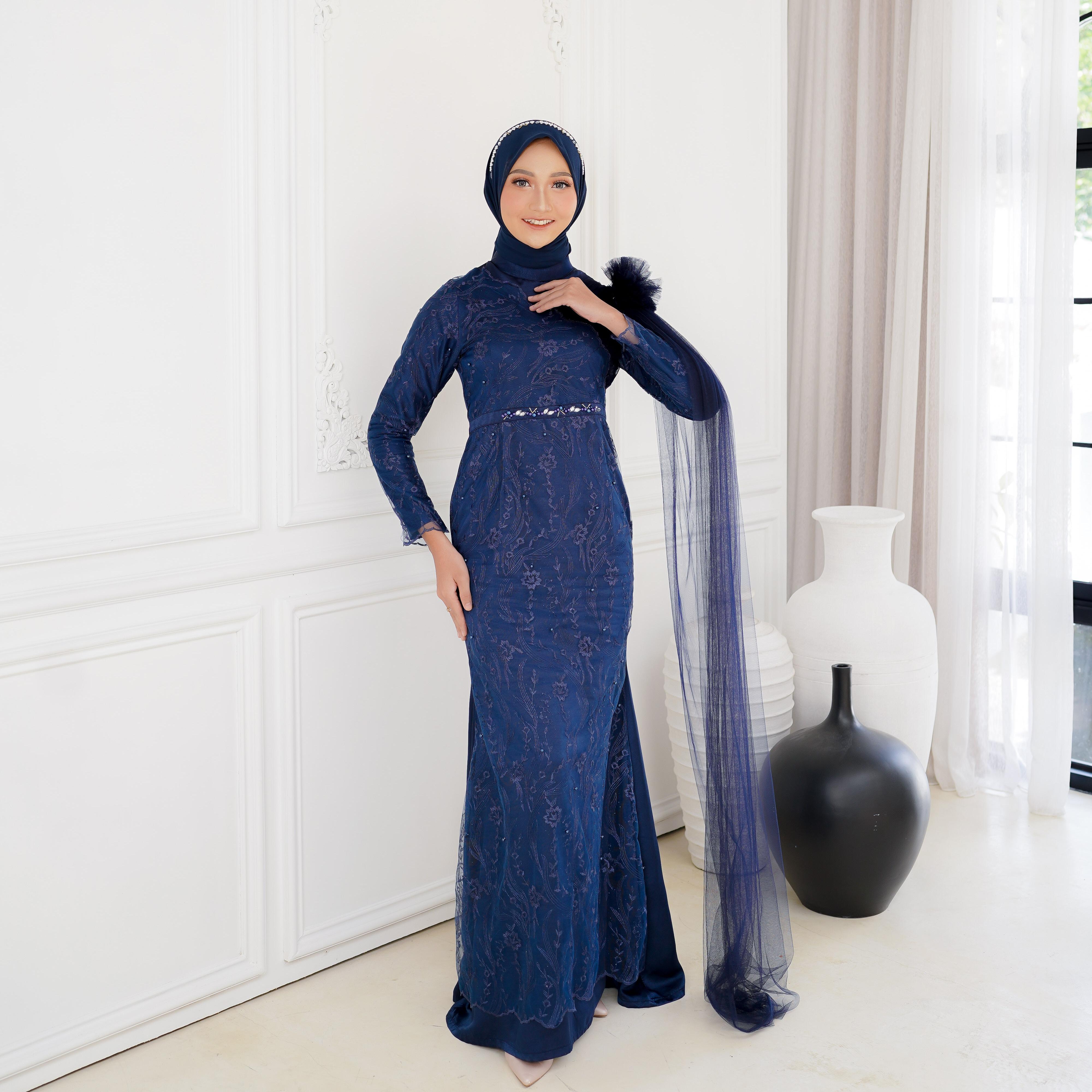 Arena Dres Mermaid payet Brukat Tile Halus Bunga Gaun Kombinasi Muslim Mewah Formal Mutiara Nyaman