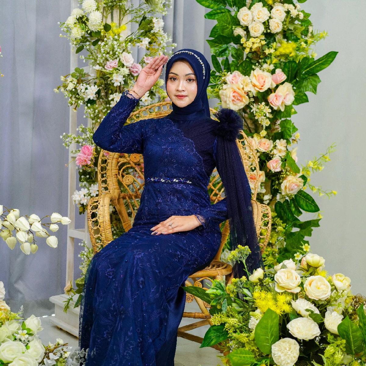 Arena Dres Mermaid payet Brukat Tile Halus Bunga Gaun Kombinasi Muslim Mewah Formal Mutiara Nyaman