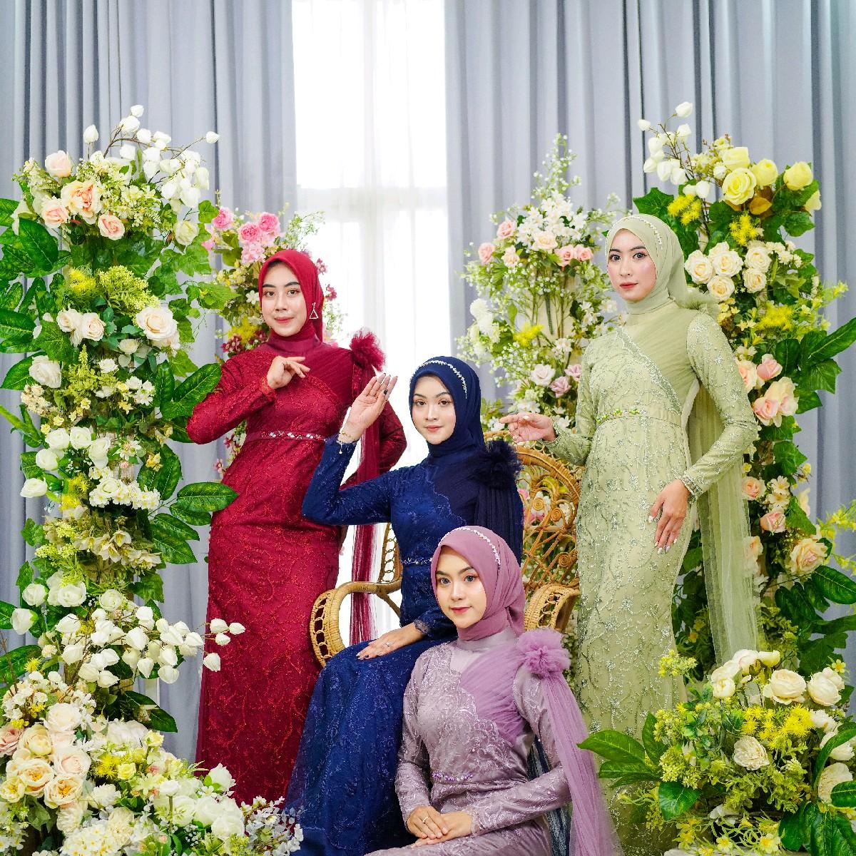 Arena Dres Mermaid payet Brukat Tile Halus Bunga Gaun Kombinasi Muslim Mewah Formal Mutiara Nyaman