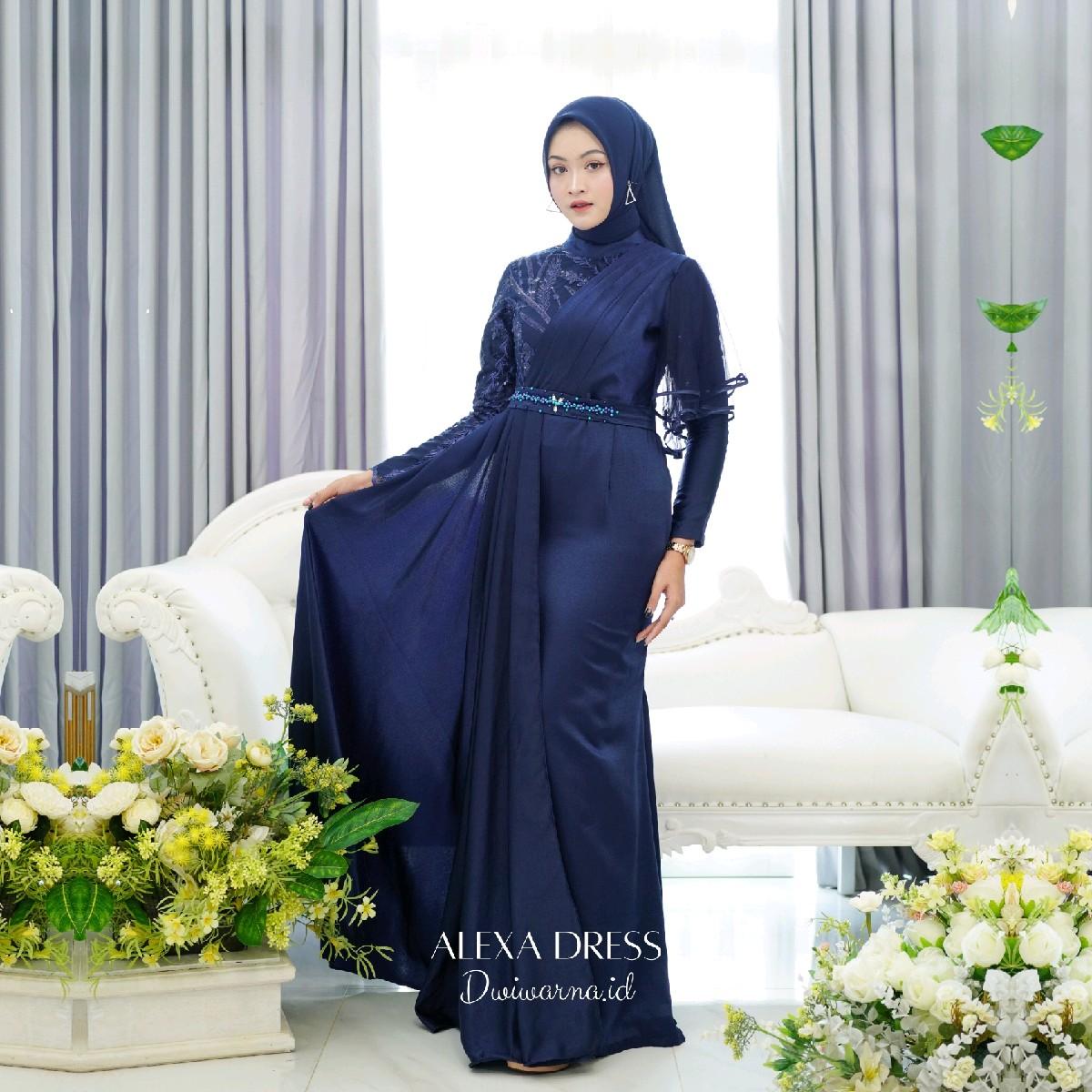 Alexa Dress Kondangan Brukat ekslusif dengan tile dan Full Payet Premium Cantik Formal Kombinasi Mewah