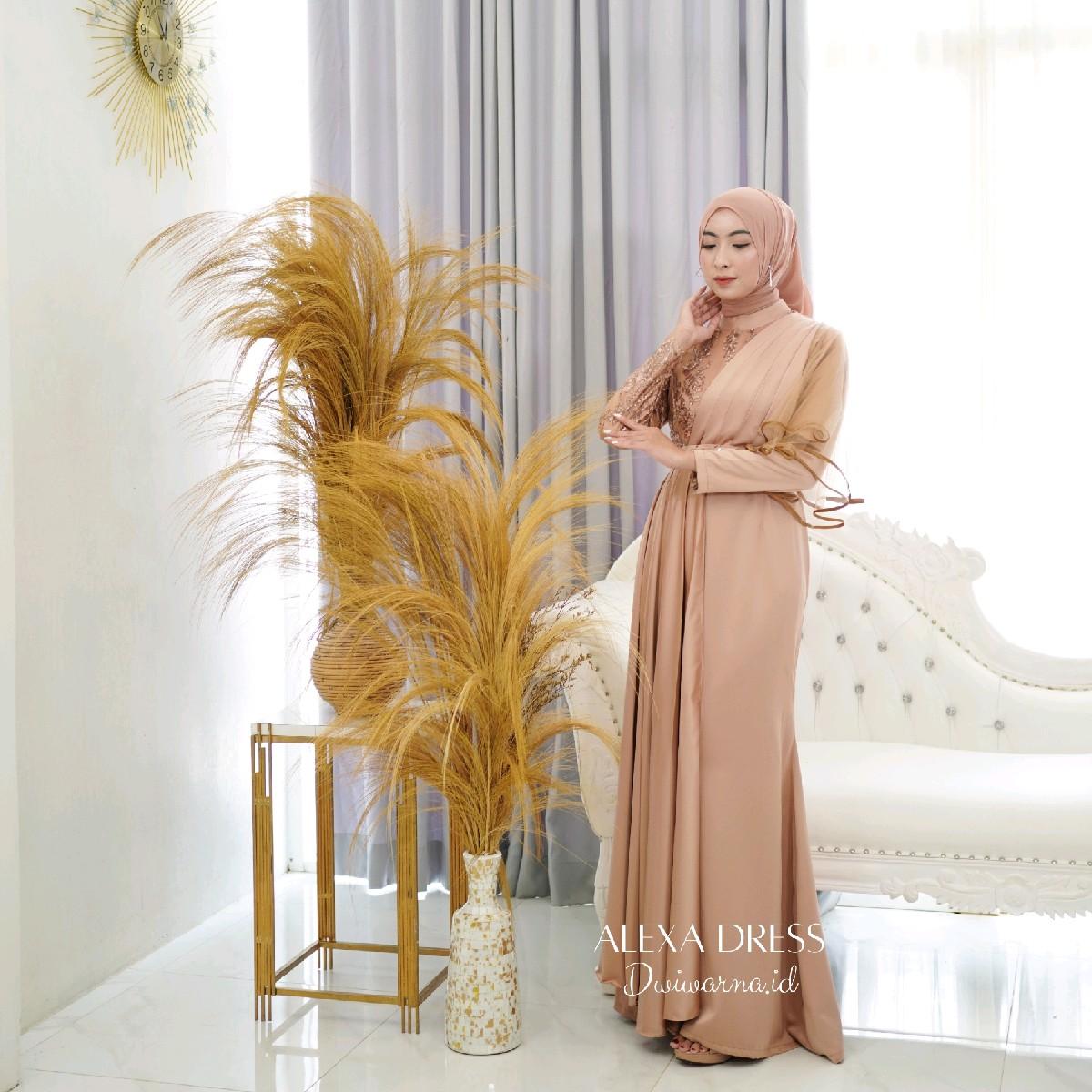 Alexa Dress Kondangan Brukat ekslusif dengan tile dan Full Payet Premium Cantik Formal Kombinasi Mewah